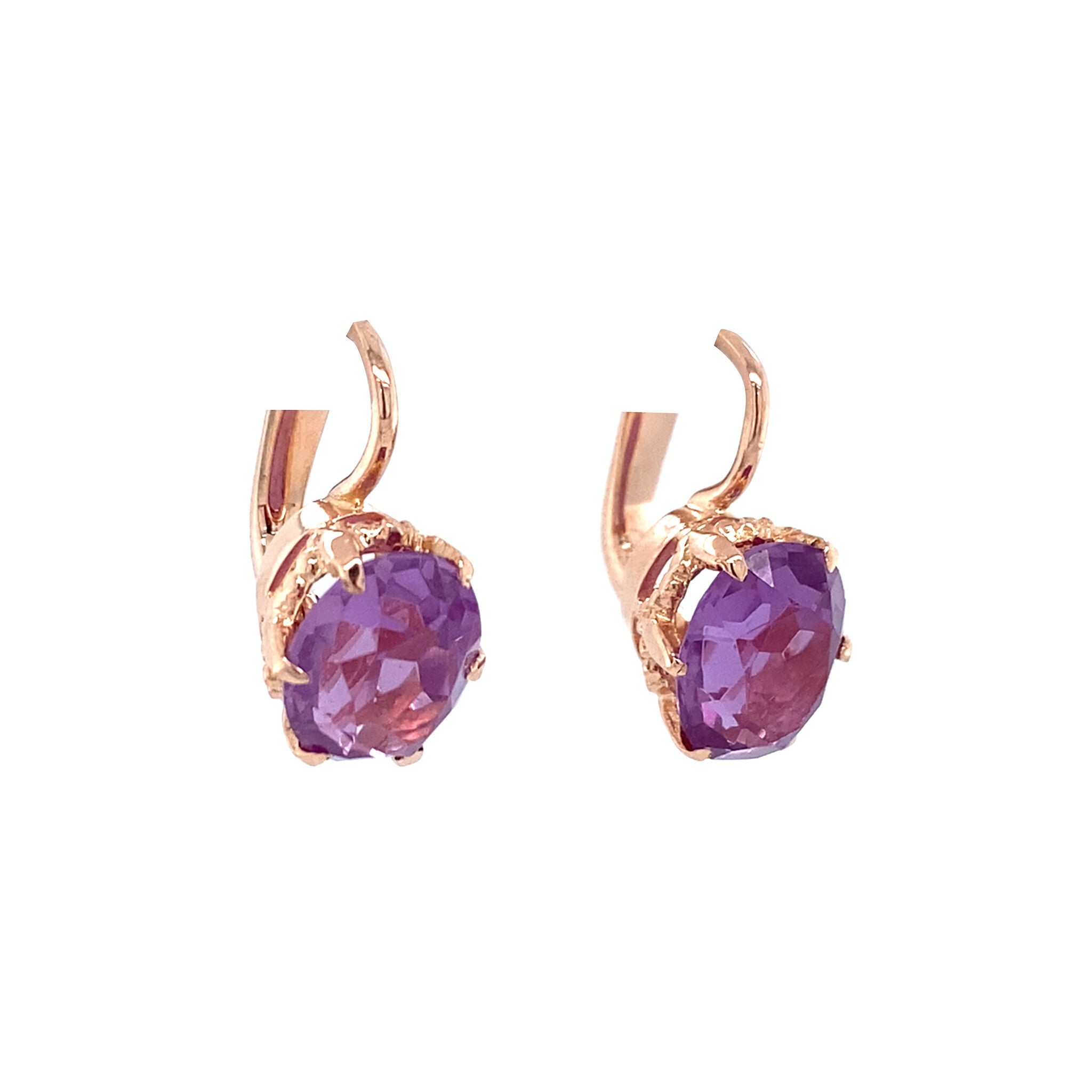 Rose-gold vintage drop earrings with sapphire, 14 kt