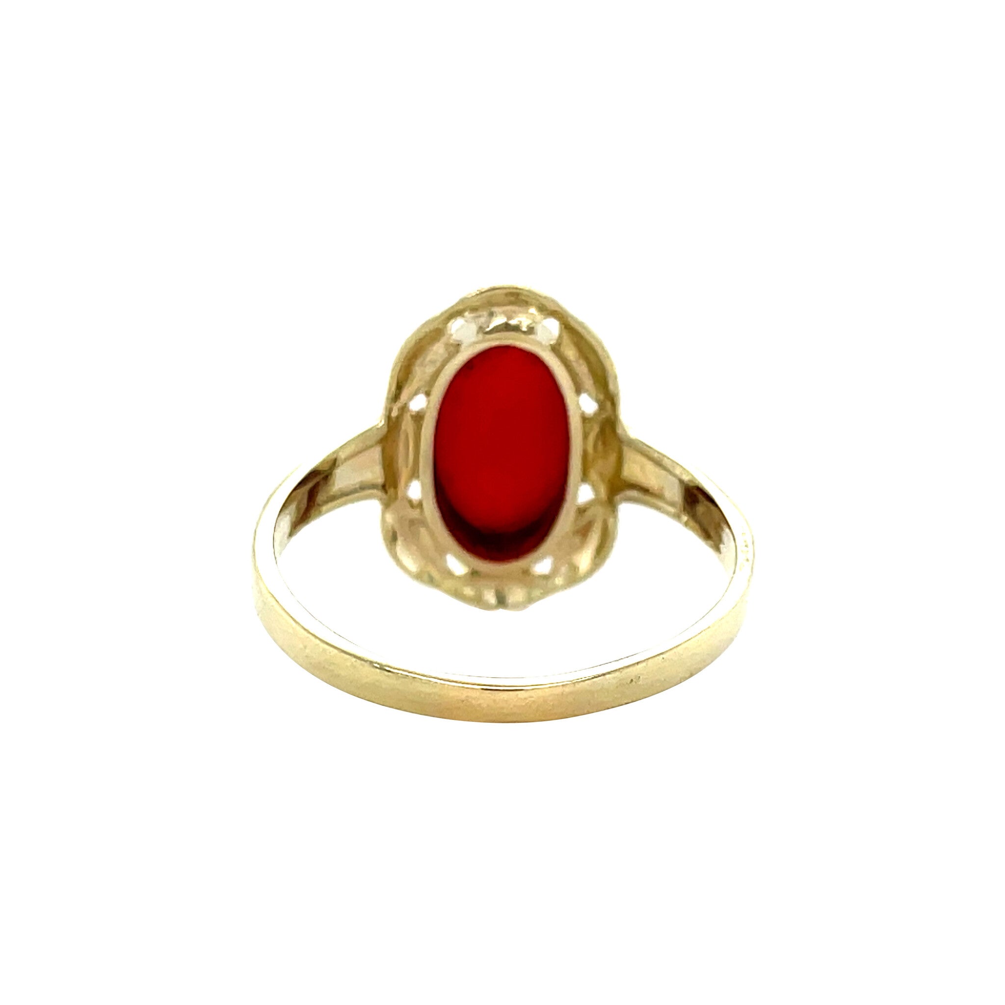 Gouden vintage ring met bloedkoraal 14 krt
