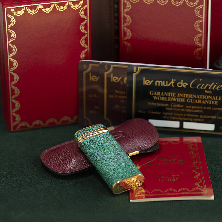 Vintage Must de Cartier green-marble lighter