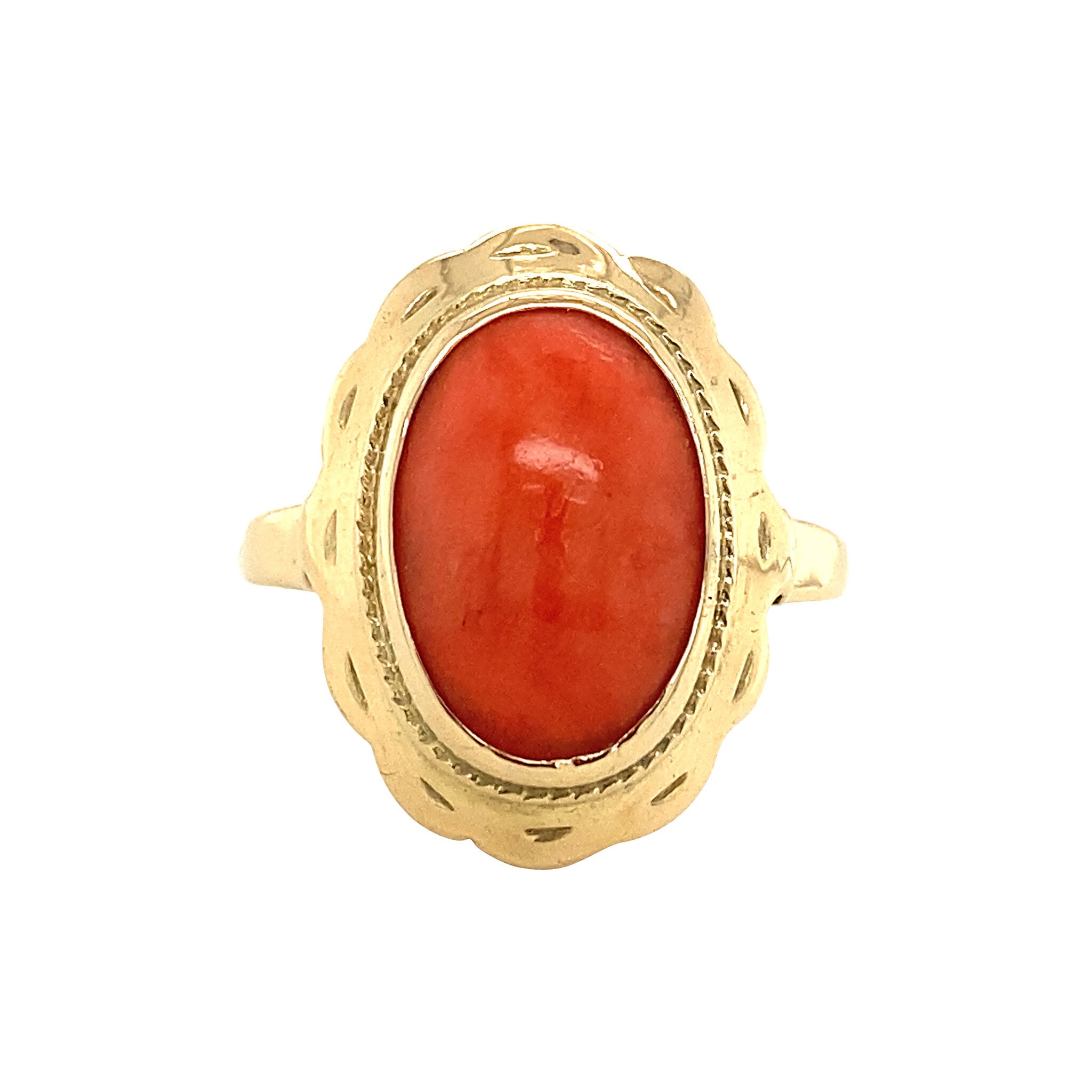 14 kt gold ring with blood coral