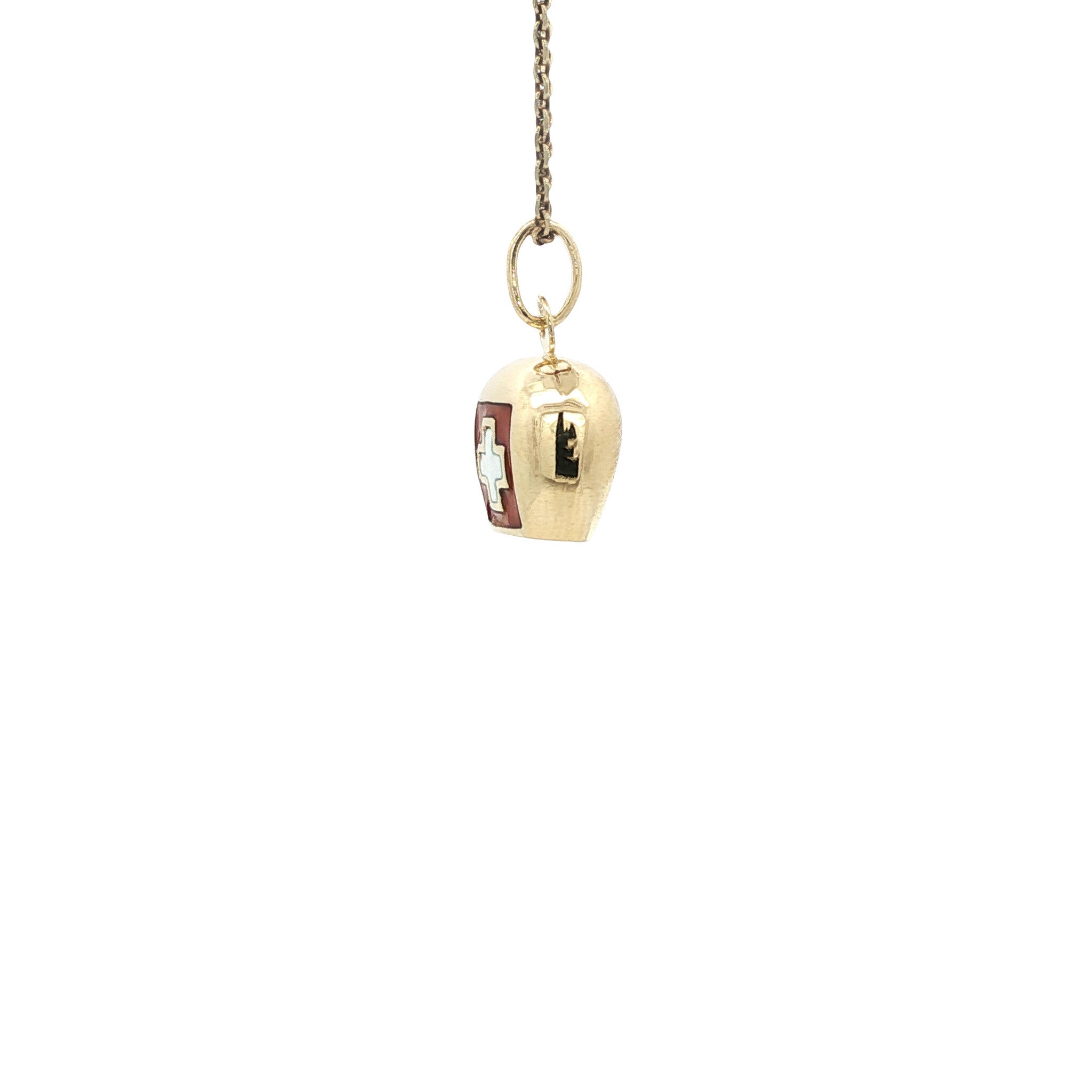 Gold bell pendant with enamel 14 kt