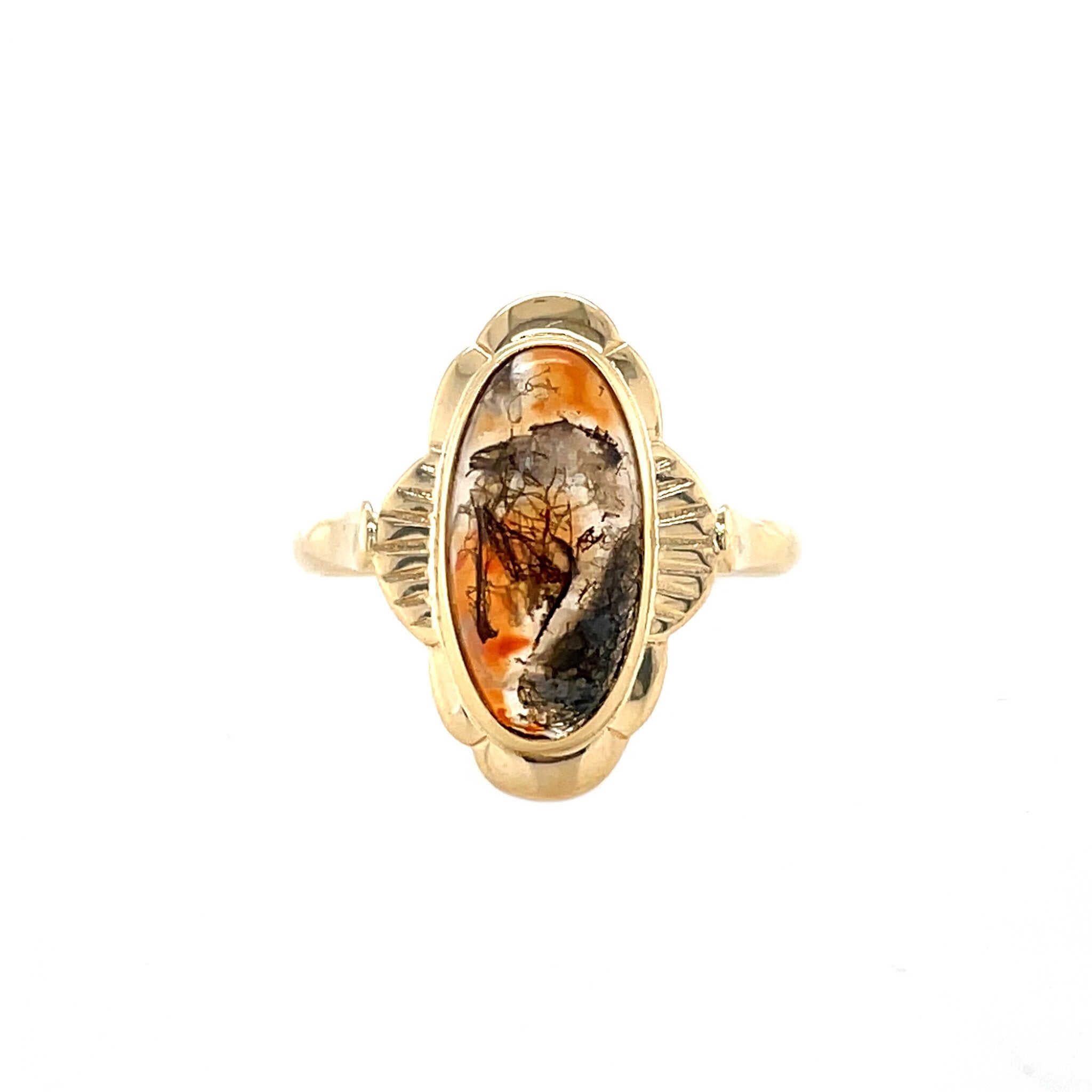 Gold vintage ring with moss agate 14 kt