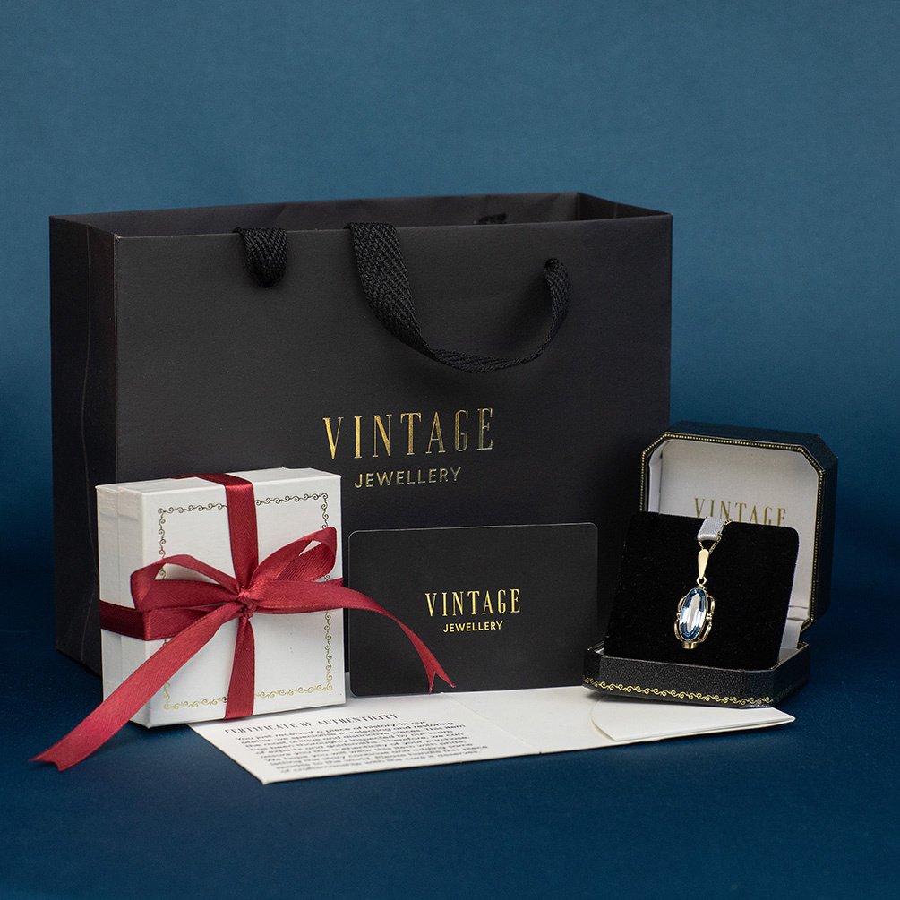 Gouden vintage hanger met saffier 14 kt