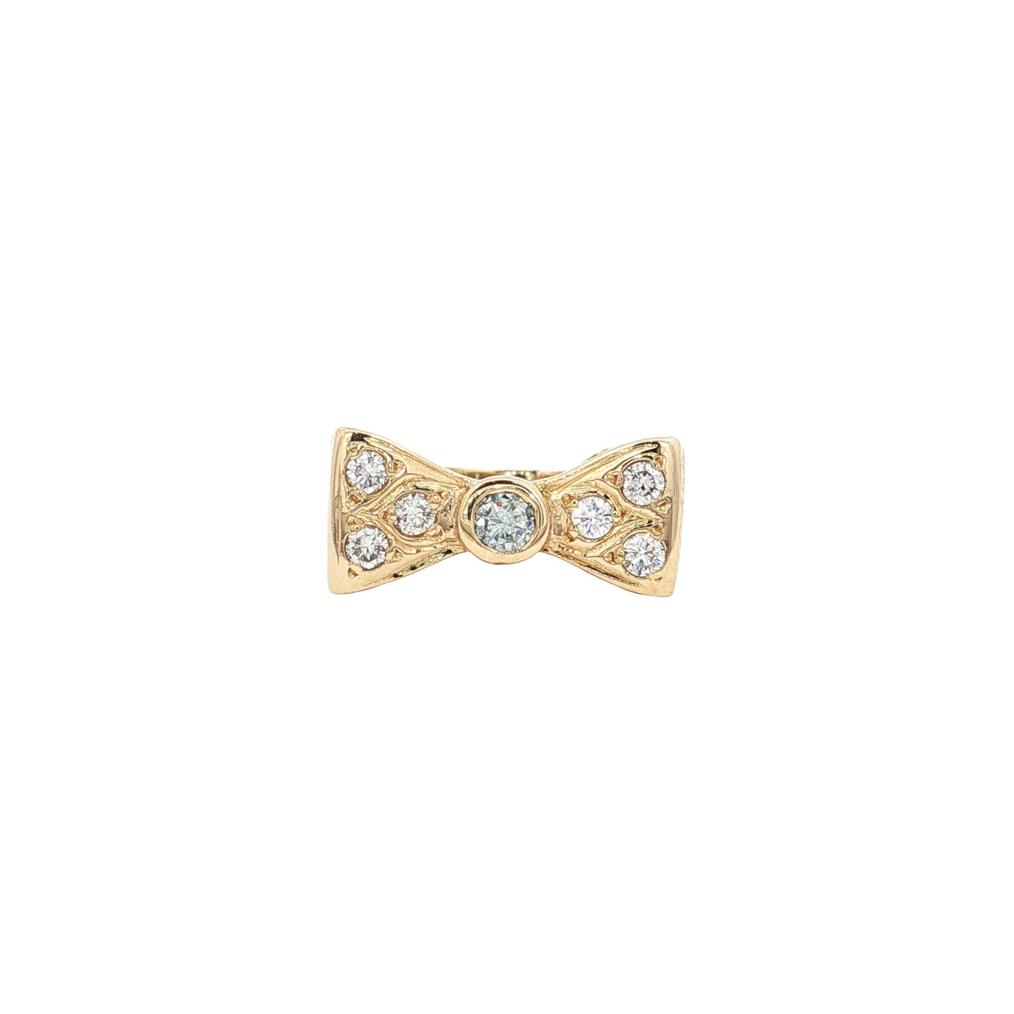 Gouden vintage strik ring met diamant 14 kt