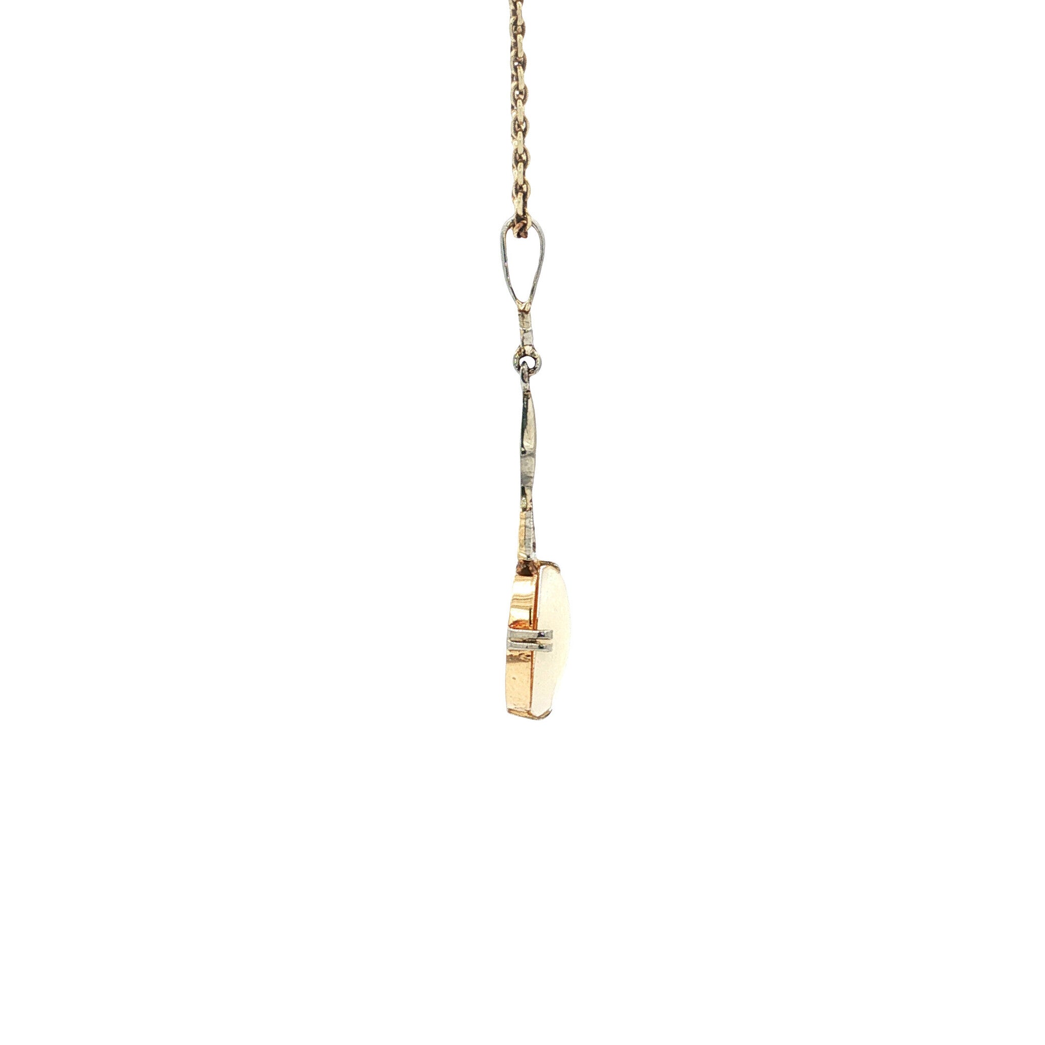 White gold vintage pendant with opal and rose diamond 14 kt