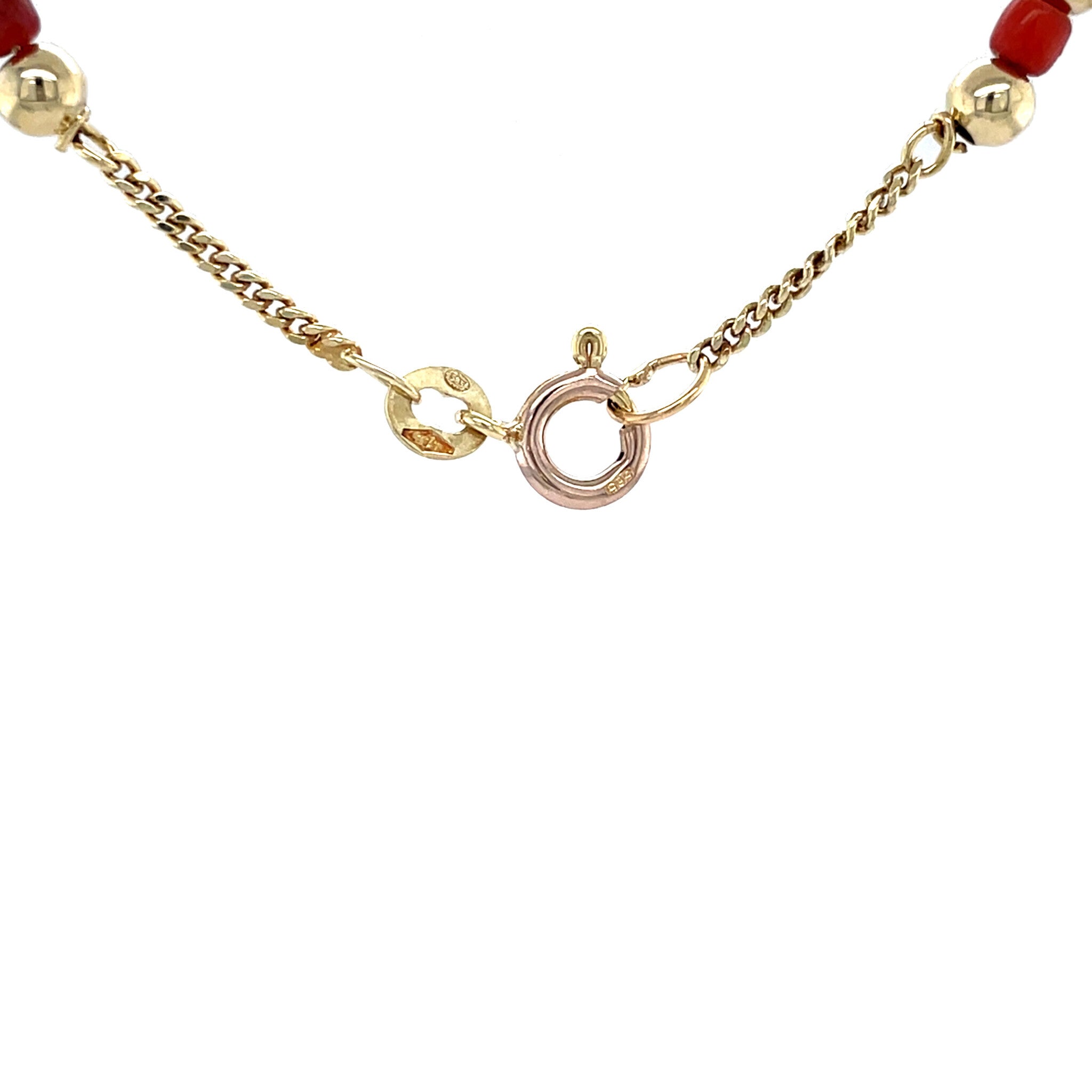 Gouden vintage gourmet collier met bloedkoraal 14 krt