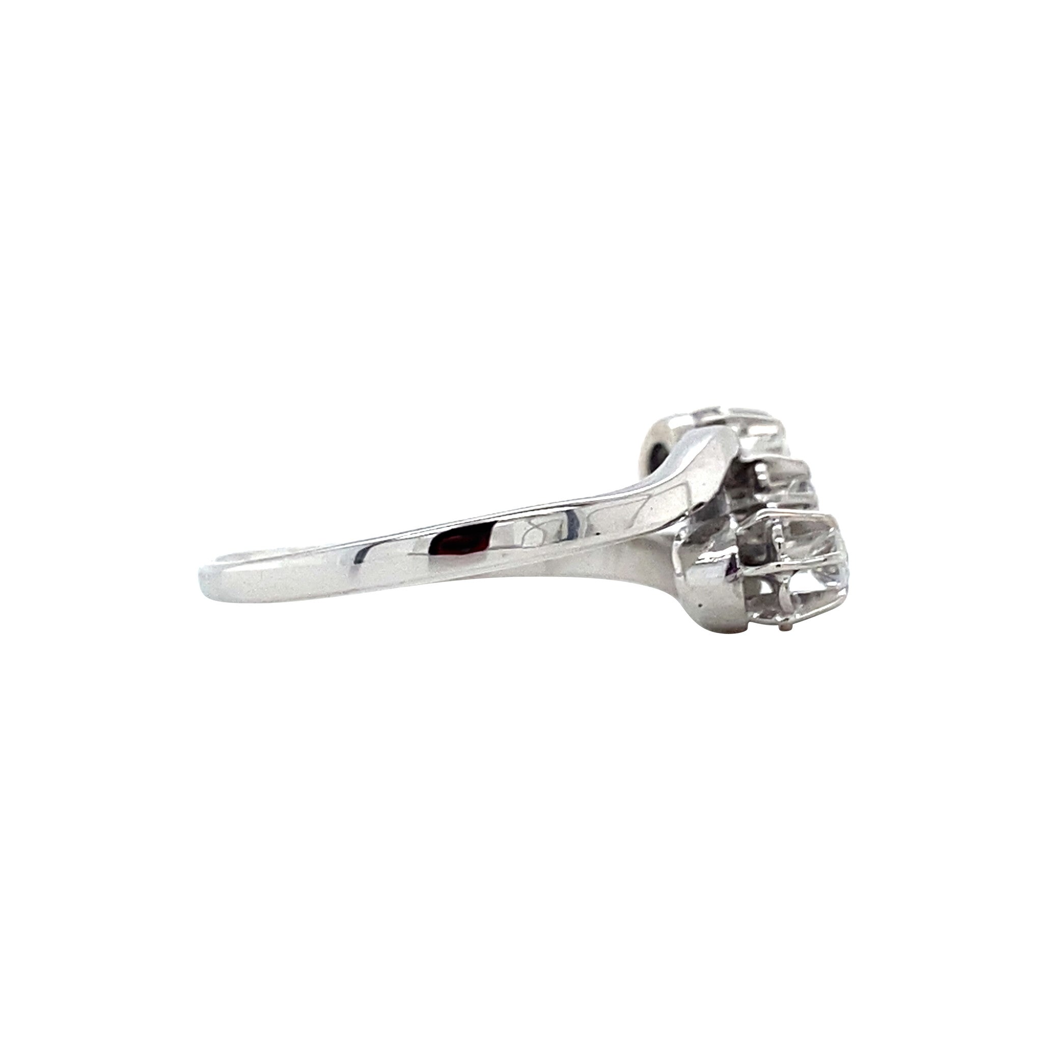 Witgouden vintage trigolie ring met diamant 14 krt