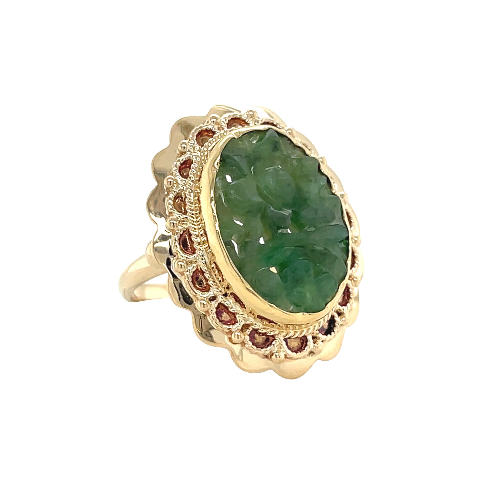 Gouden vintage ring met jade 14 kt