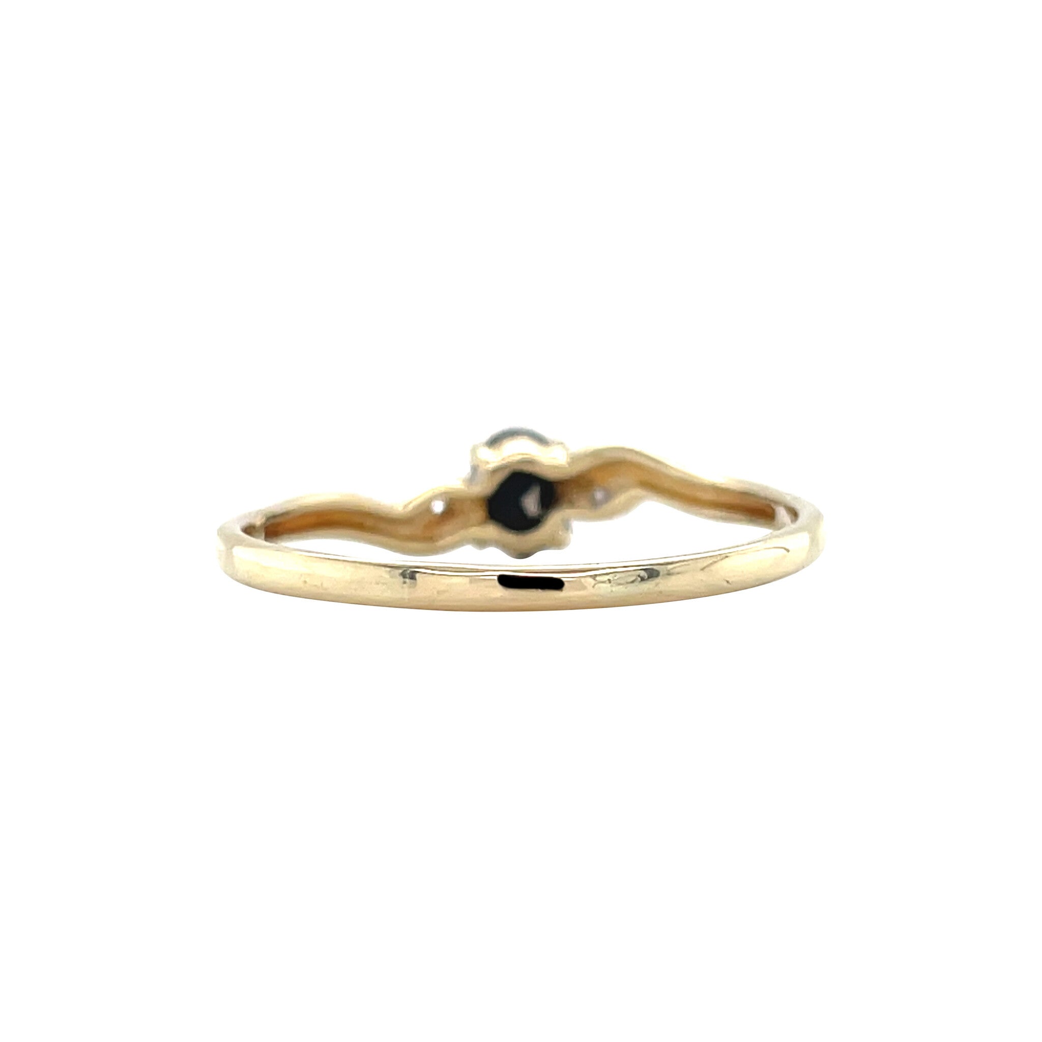 Gouden vintage slag ring met saffier en diamant 14 krt