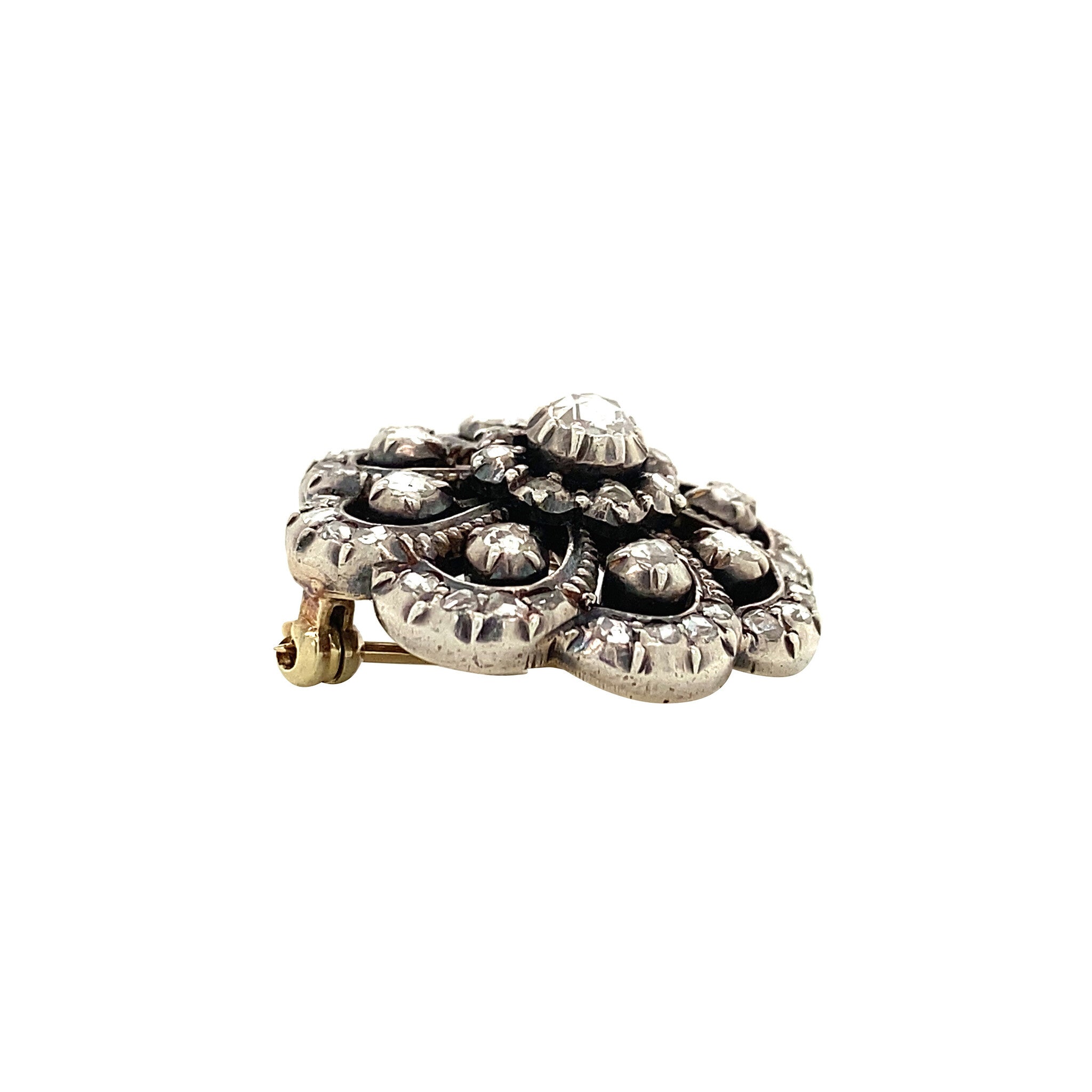 Gouden entourage broche met roosdiamant 14 krt/925