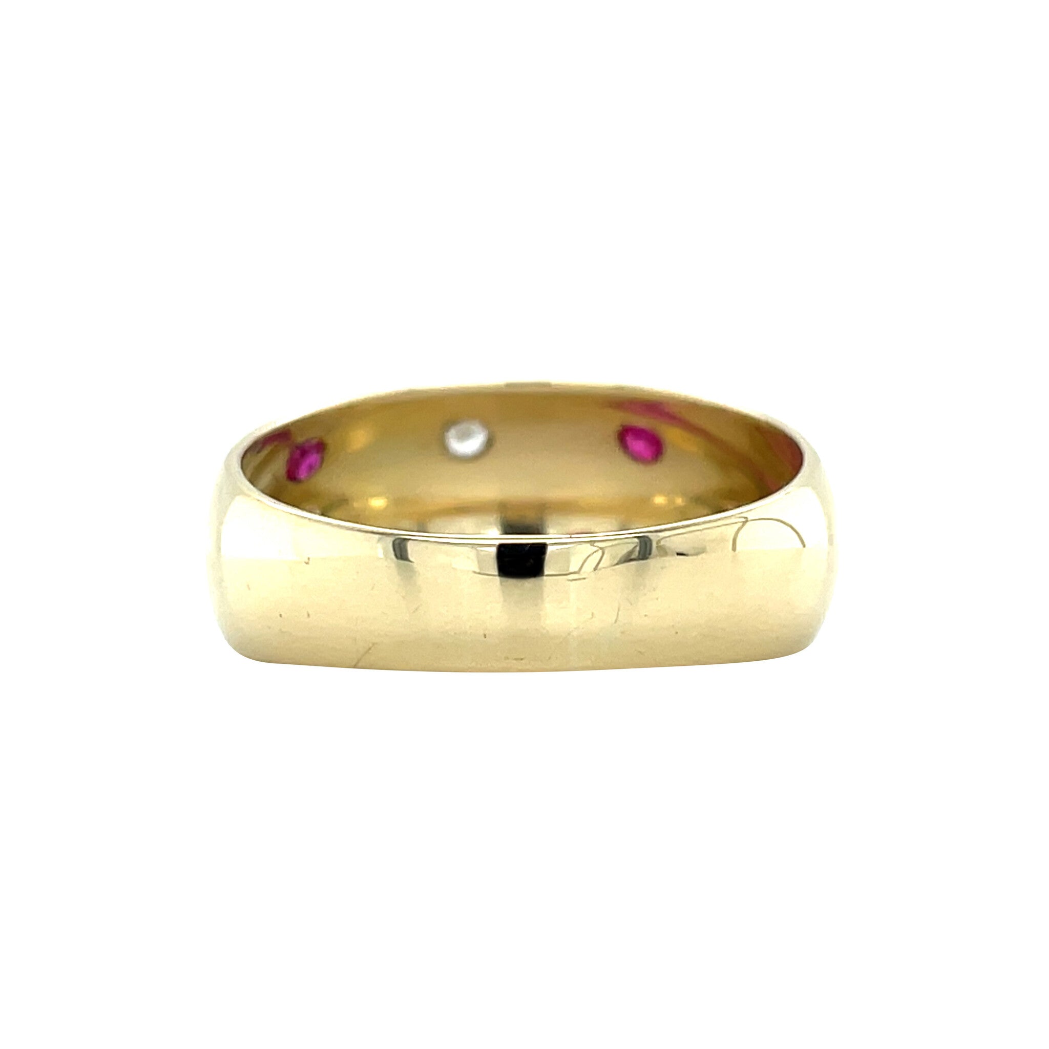 Vintage gold ring with sapphire and ruby, 14 kt