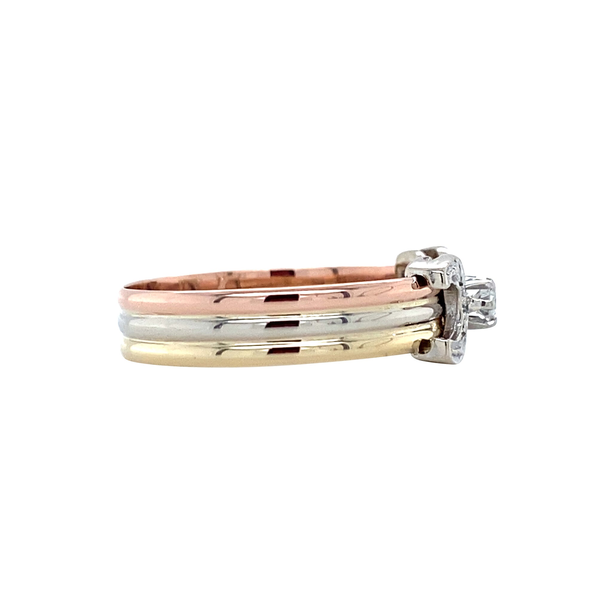 Vintage tricolour gold ring with diamond, 14 kt