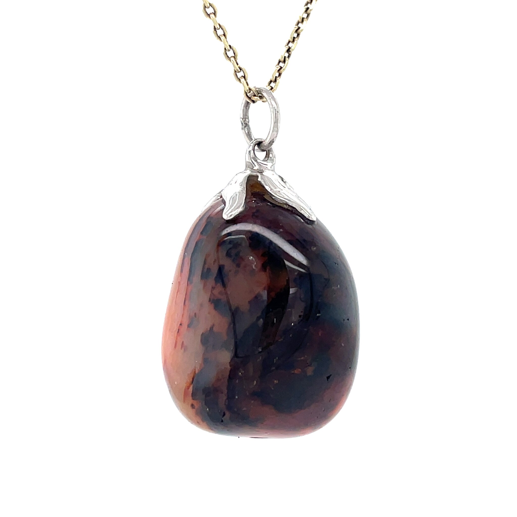 White gold vintage pendant with striped agate 14 kt