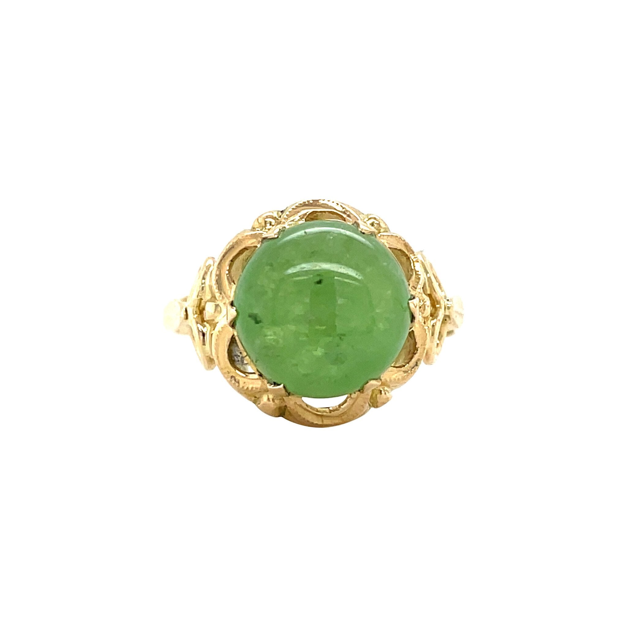 Vintage gold ring with green garnet, 18 kt