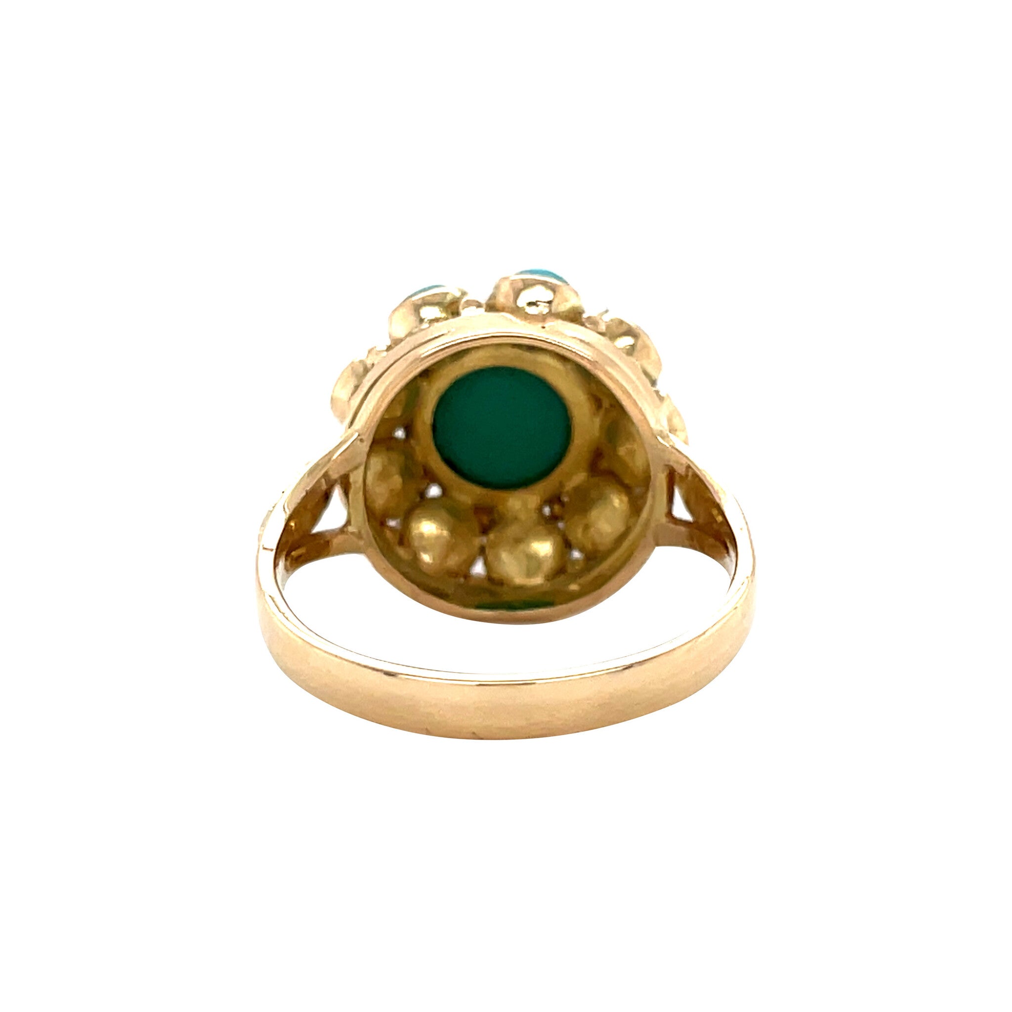 Gouden vintage entourage ring met turkoois 14 krt