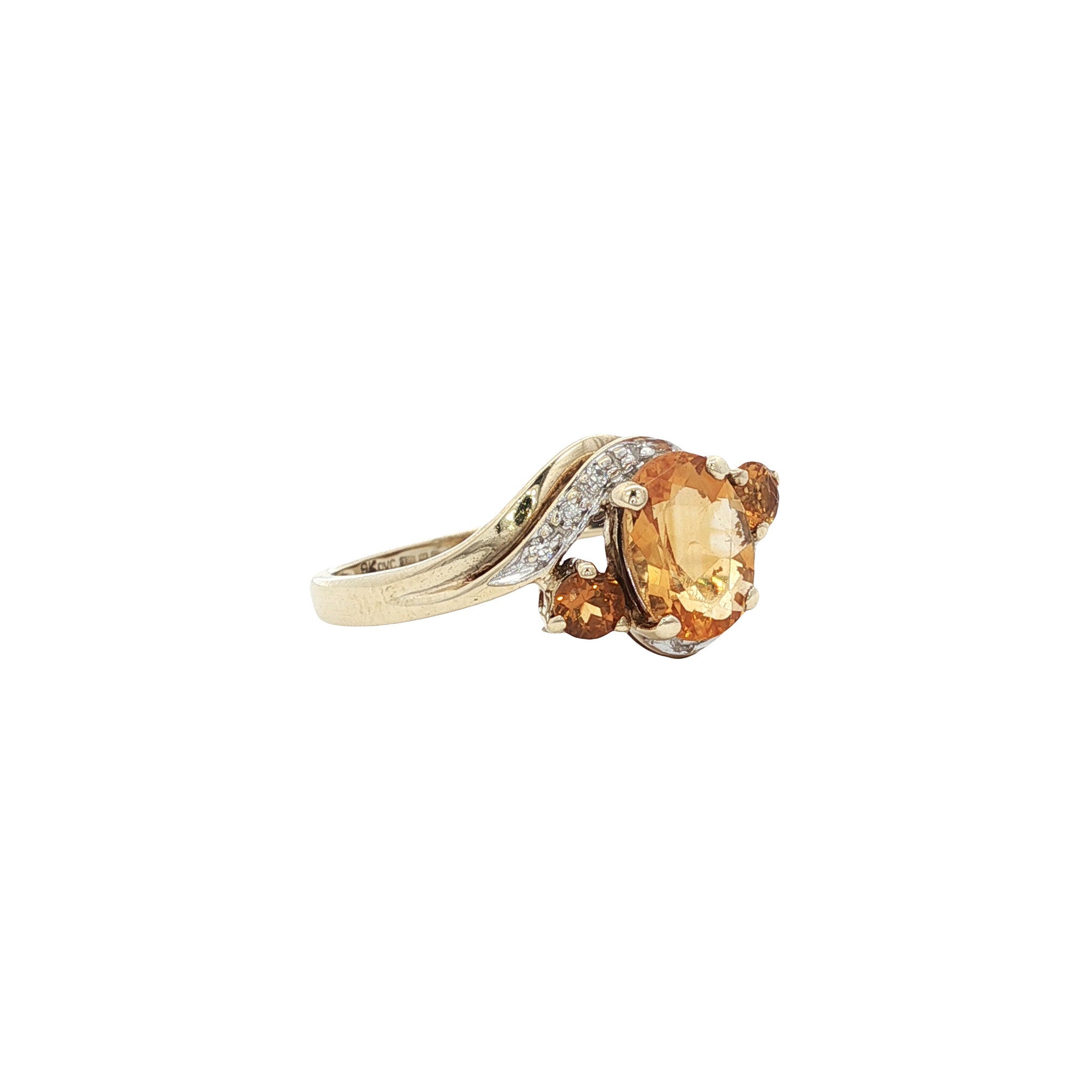 Vintage ring with citrine and diamond 9 kt