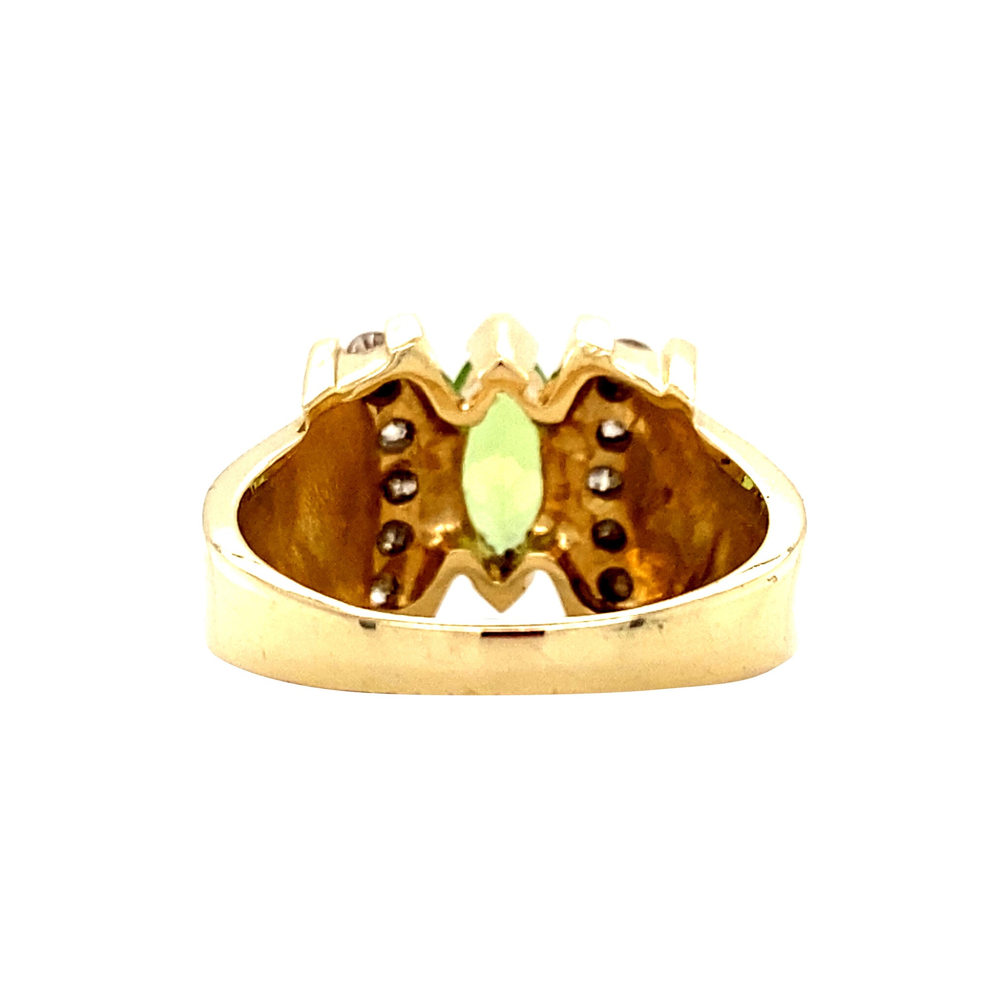 Gouden ring met peridoot en diamant 14 krt
