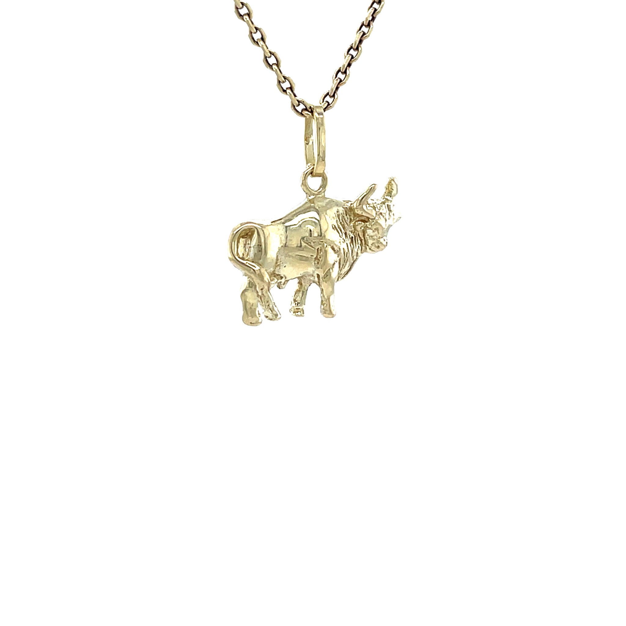 Golden vintage bull pendant 14 kt