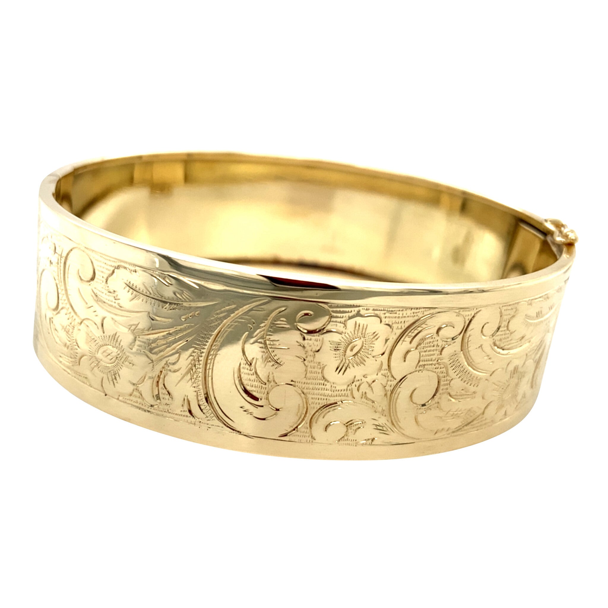 Gouden vintage bangle met gravure 14 krt