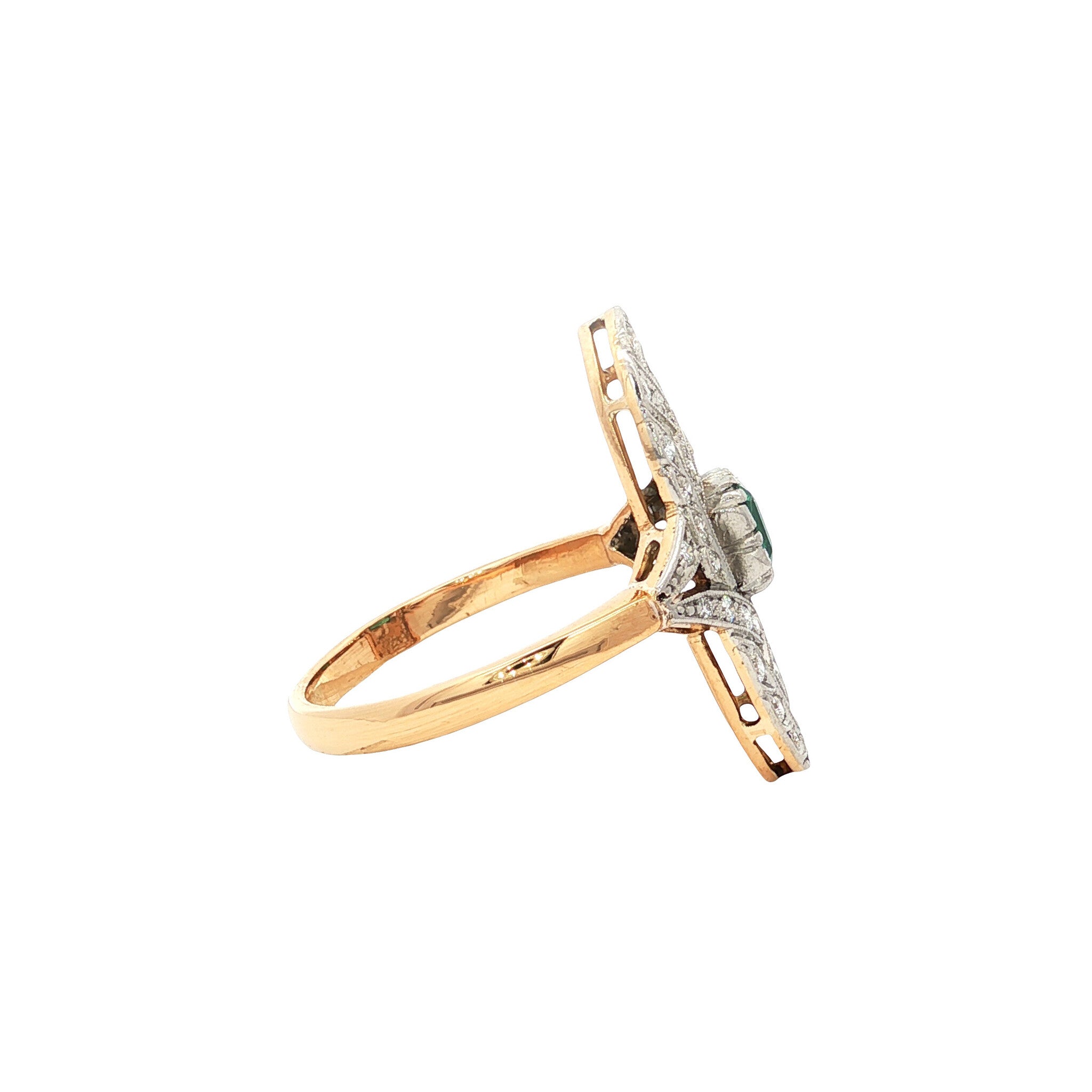 Gouden vintage ring met smaragd en diamant 18 kt/950