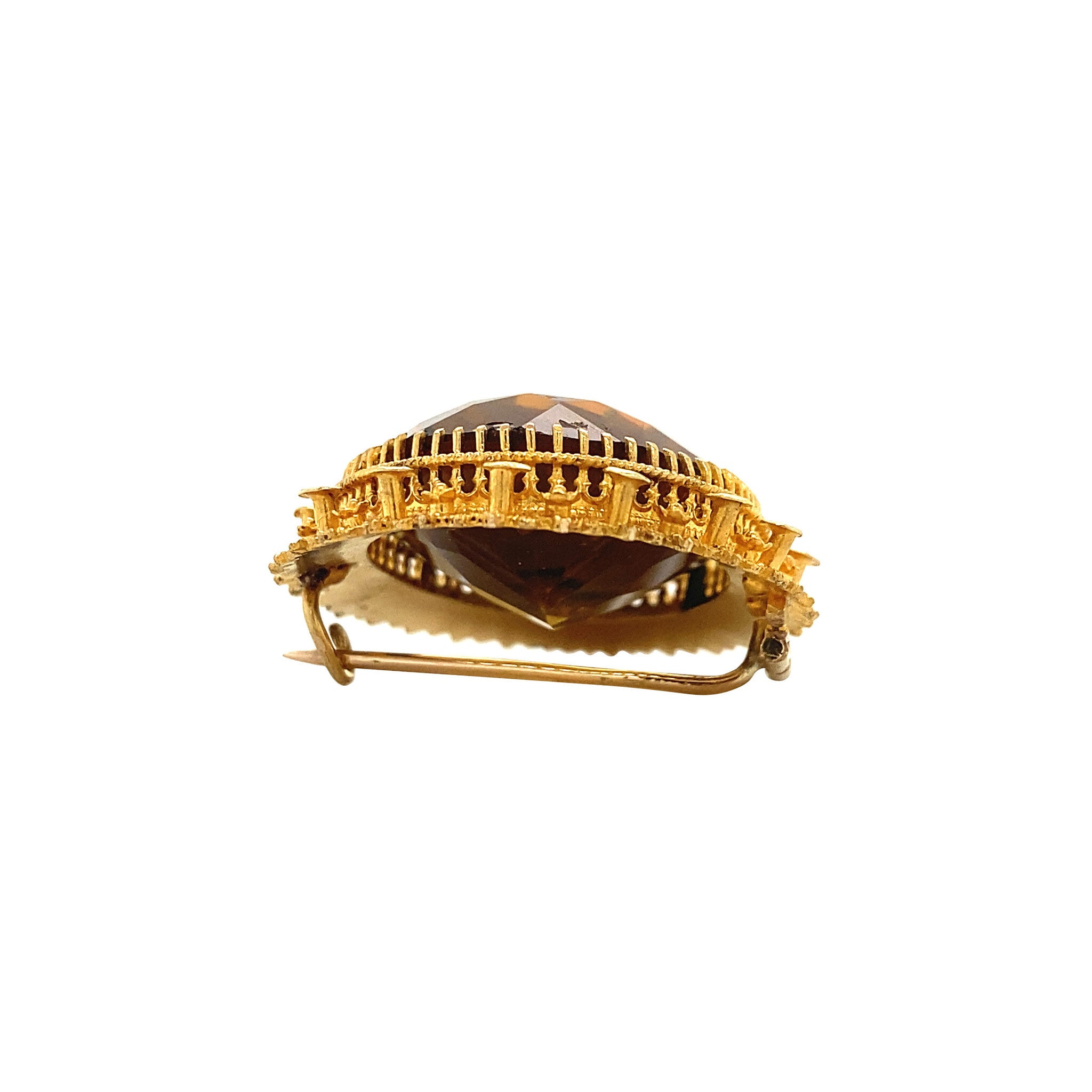 Gouden vintage hanger met bruin glas 14 krt