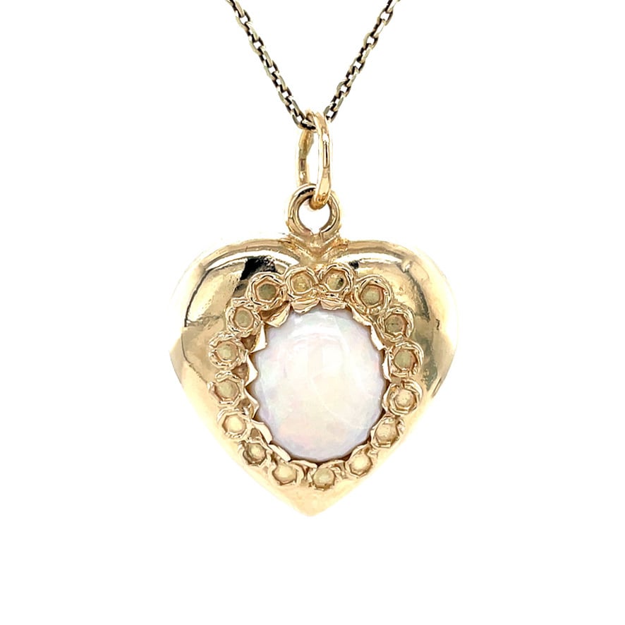 Golden vintage heart pendant with opal 14 kt
