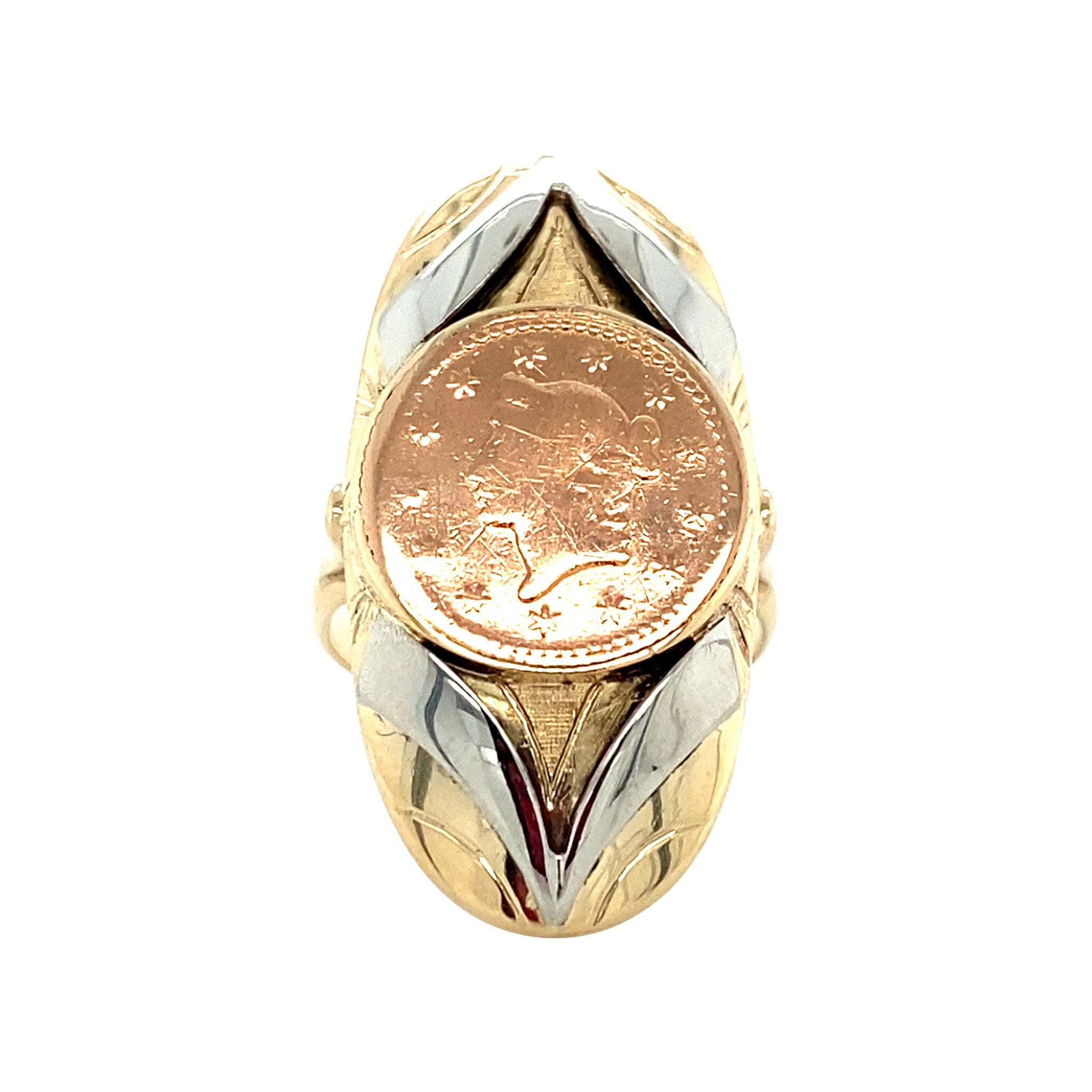 Tricolour gold vintage coin ring 14 kt
