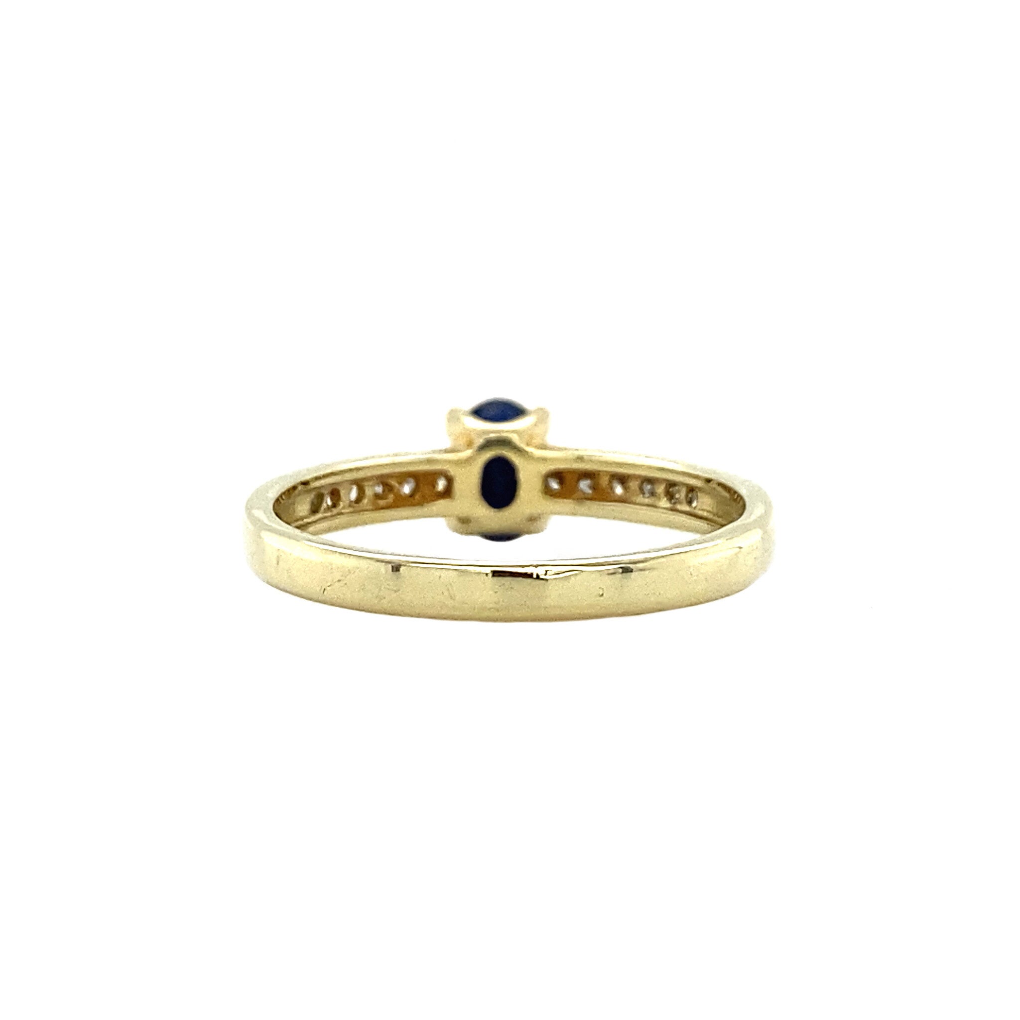 Gouden ring met saffier en diamant 14 krt