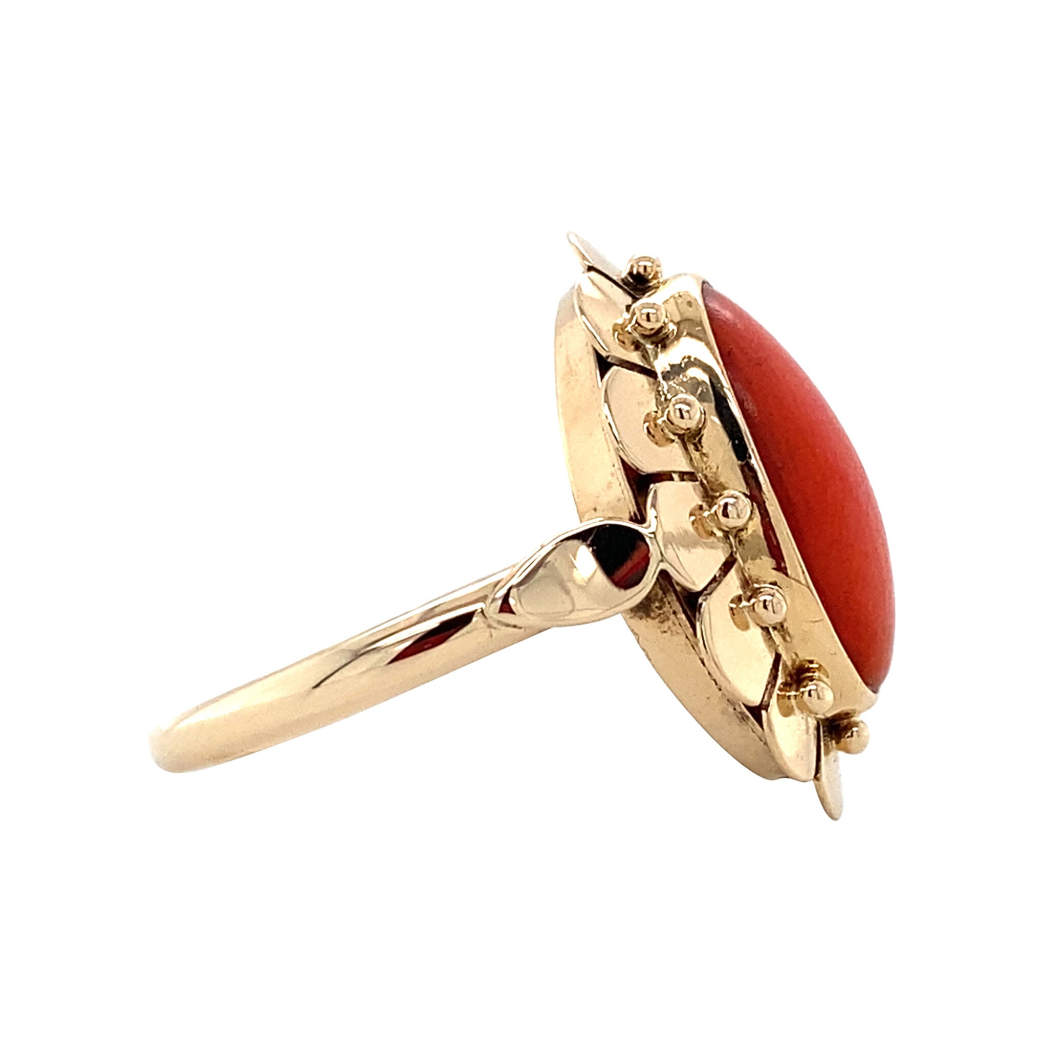 Gouden ring met bloedkoraal 14 krt