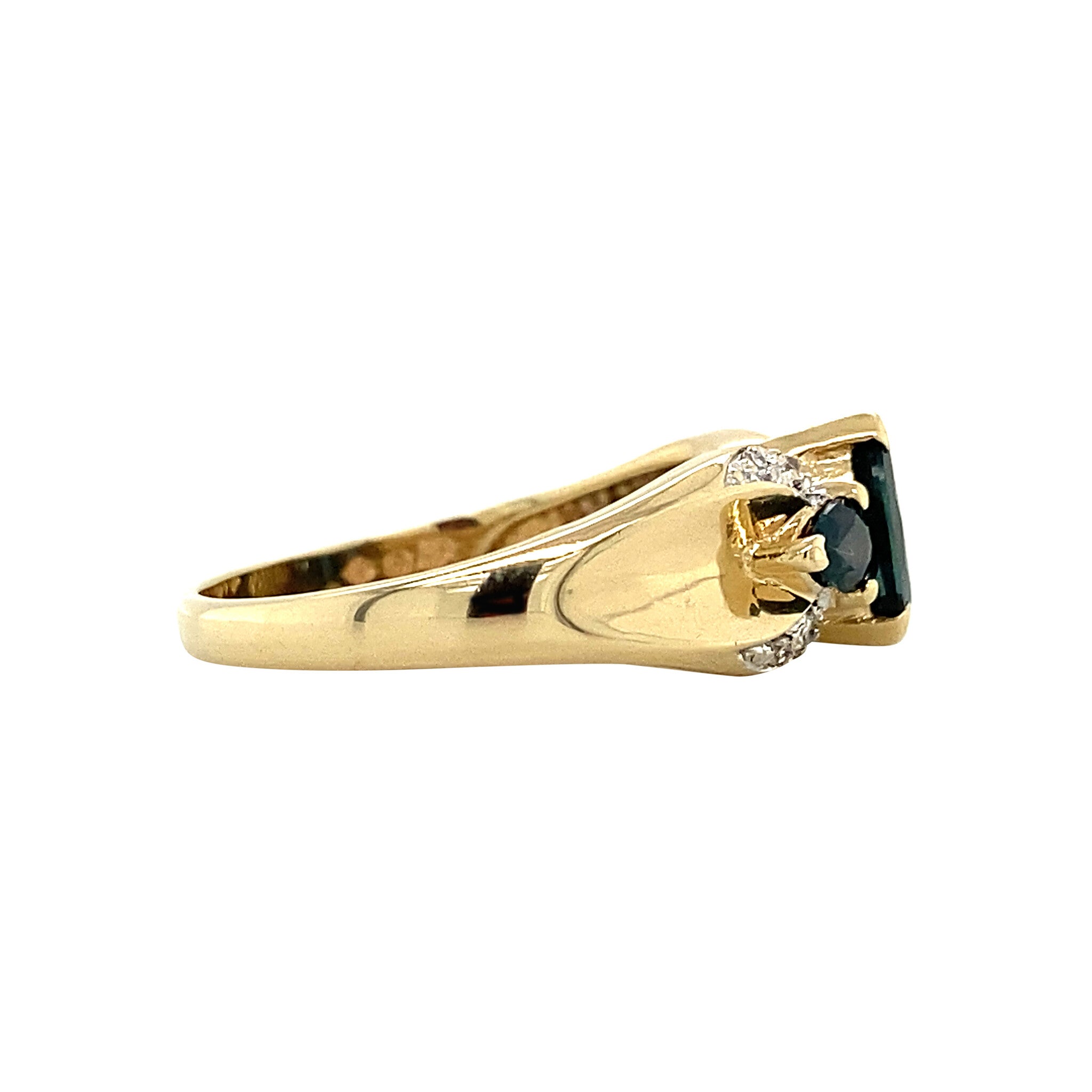 Gold ring with sapphire and diamond 14 kt
