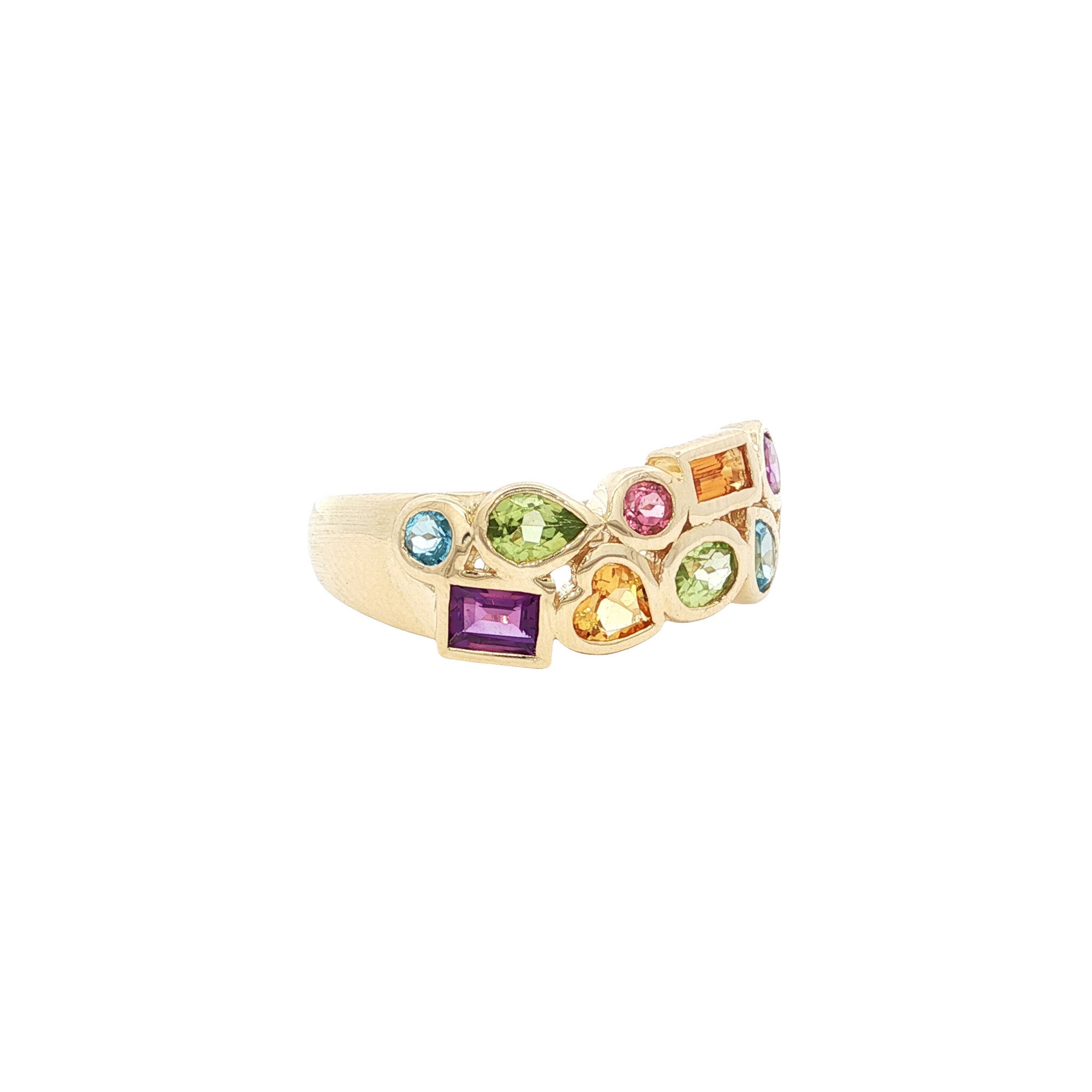Ring with citrine, amethyst, peridot, topaz and tourmaline, 9 kt