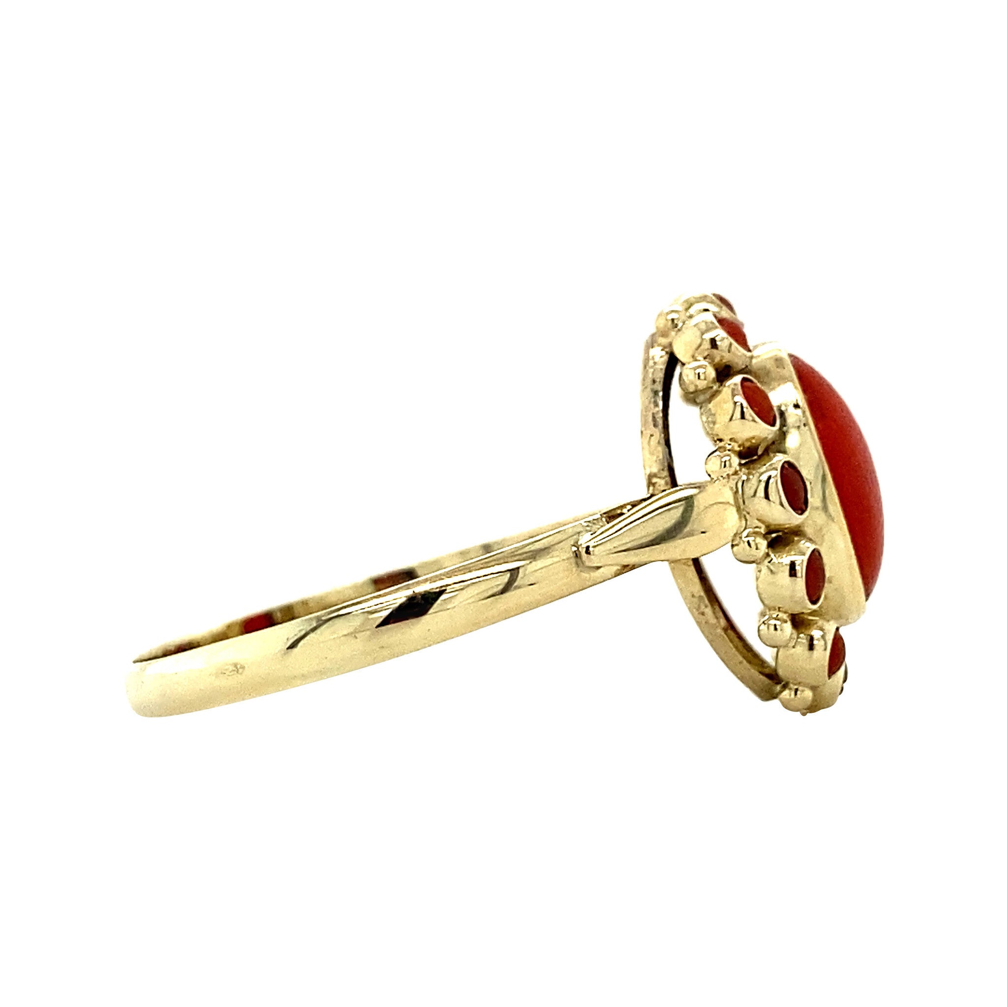 Gouden entourage ring met bloedkoraal 14 krt