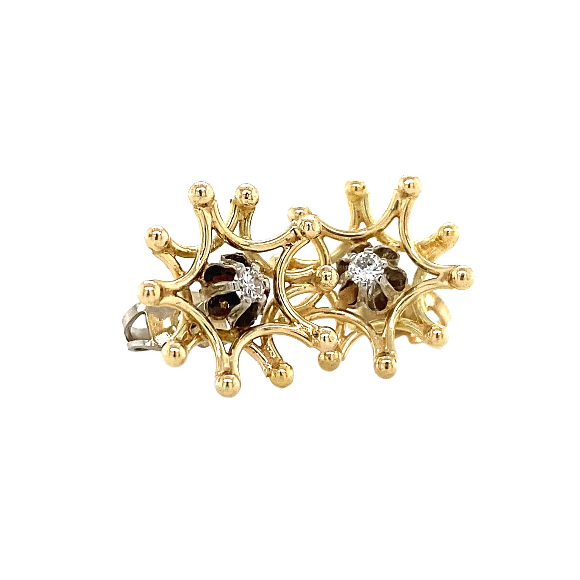 Bicolour gold stud earrings with diamond, 14 kt