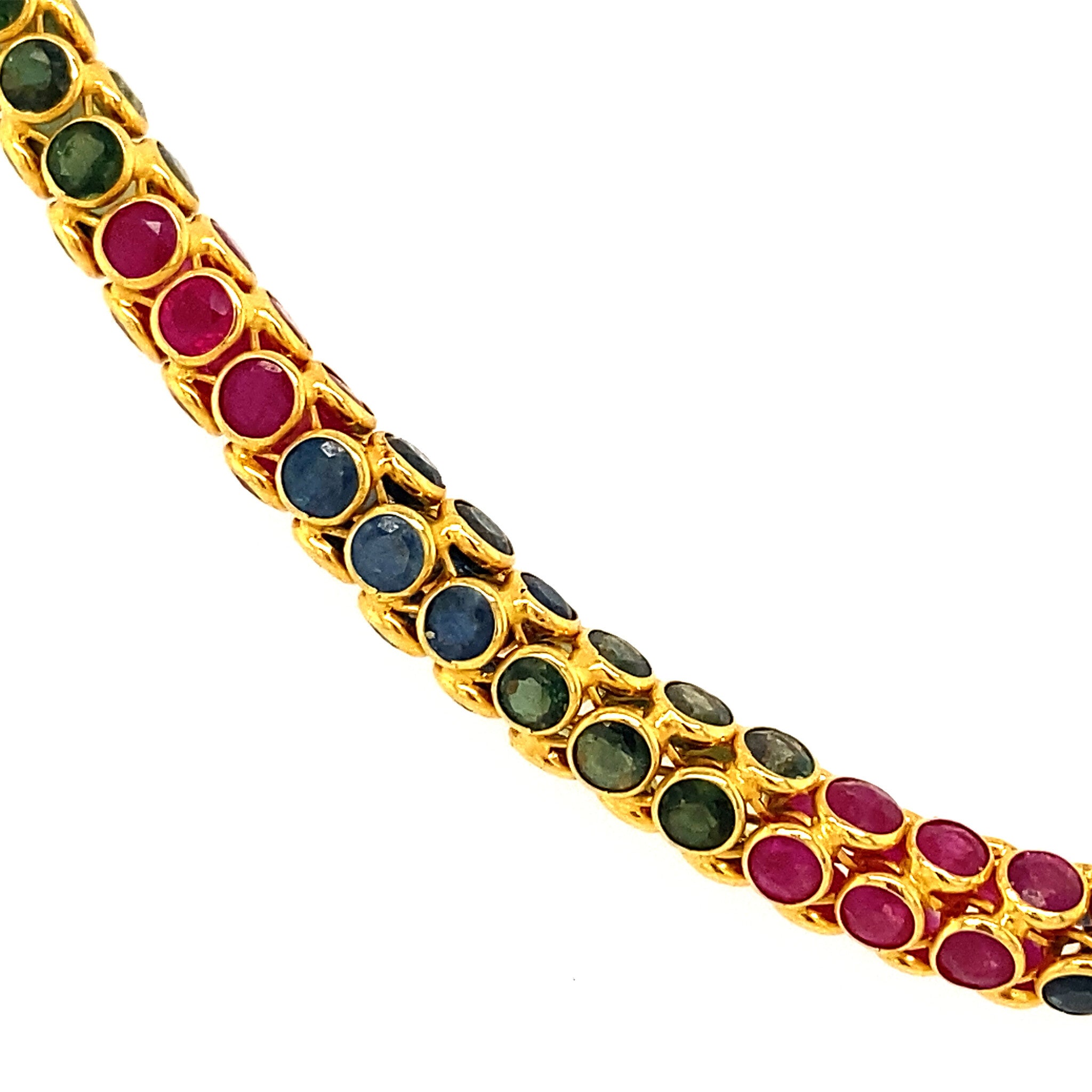 Gold necklace with emerald, sapphire and ruby 43.5 cm 18 krt