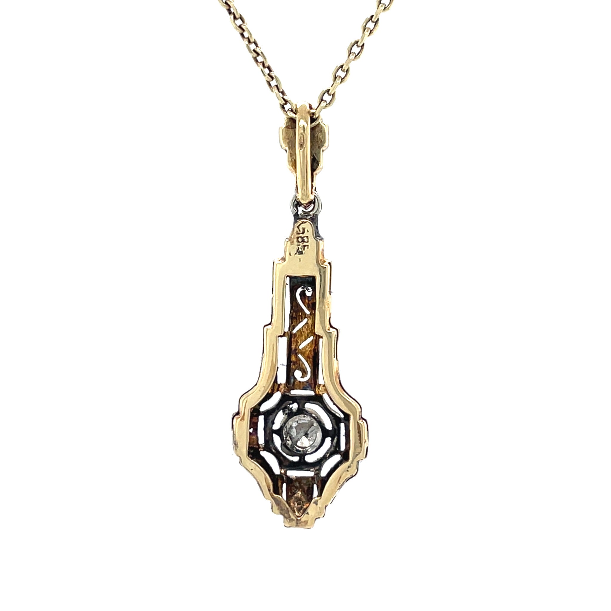 Bicolour gold vintage pendant with diamond 14 kt