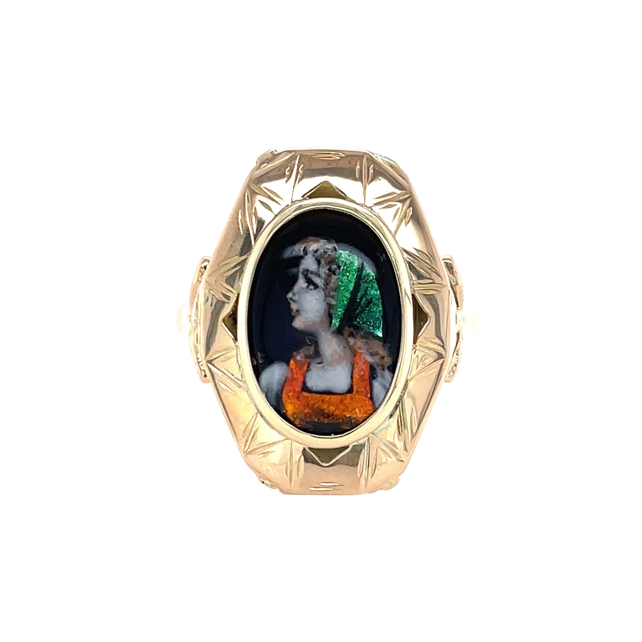 Gold vintage ring with enamel 14 kt
