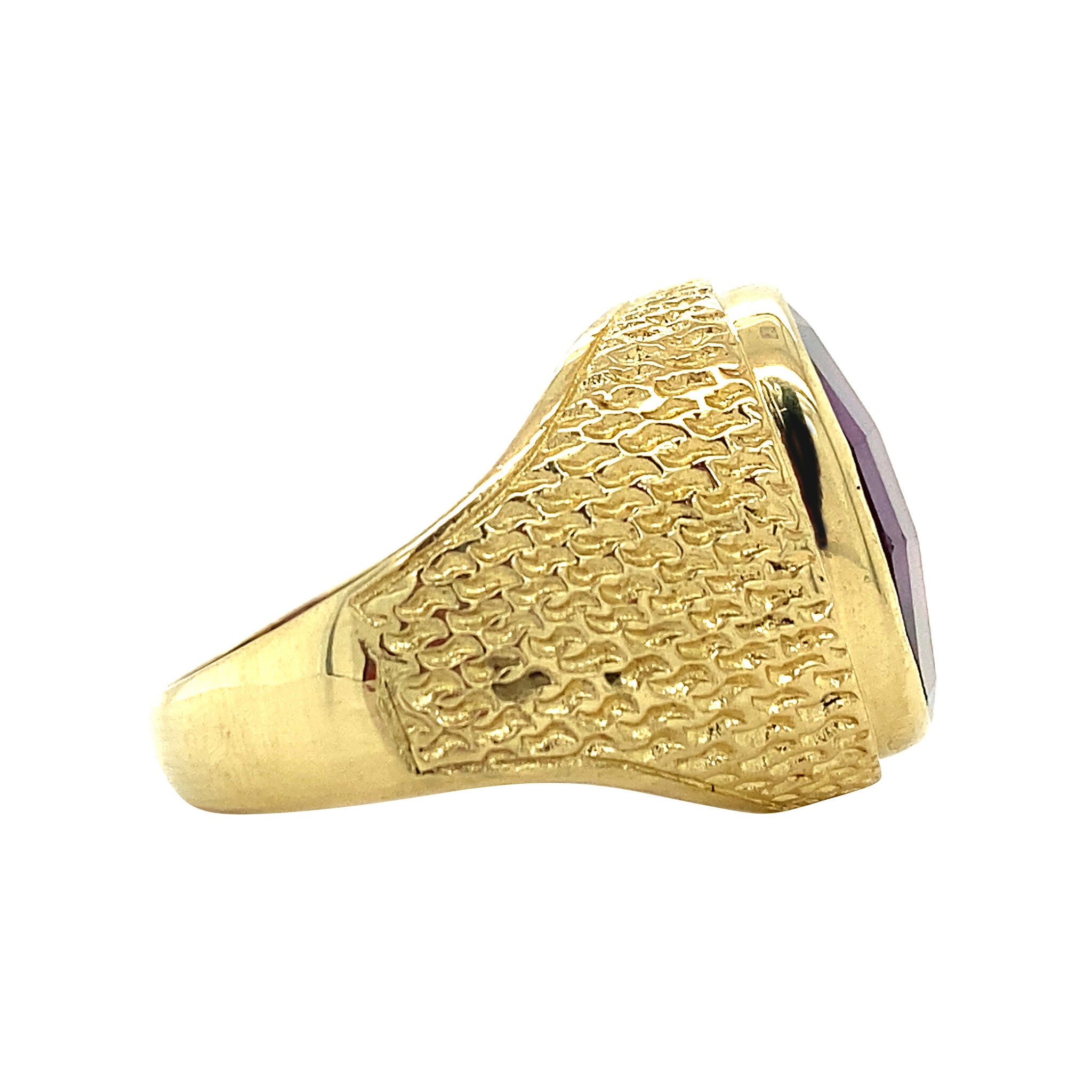 Gouden zegelring met paarse saffier 14 krt