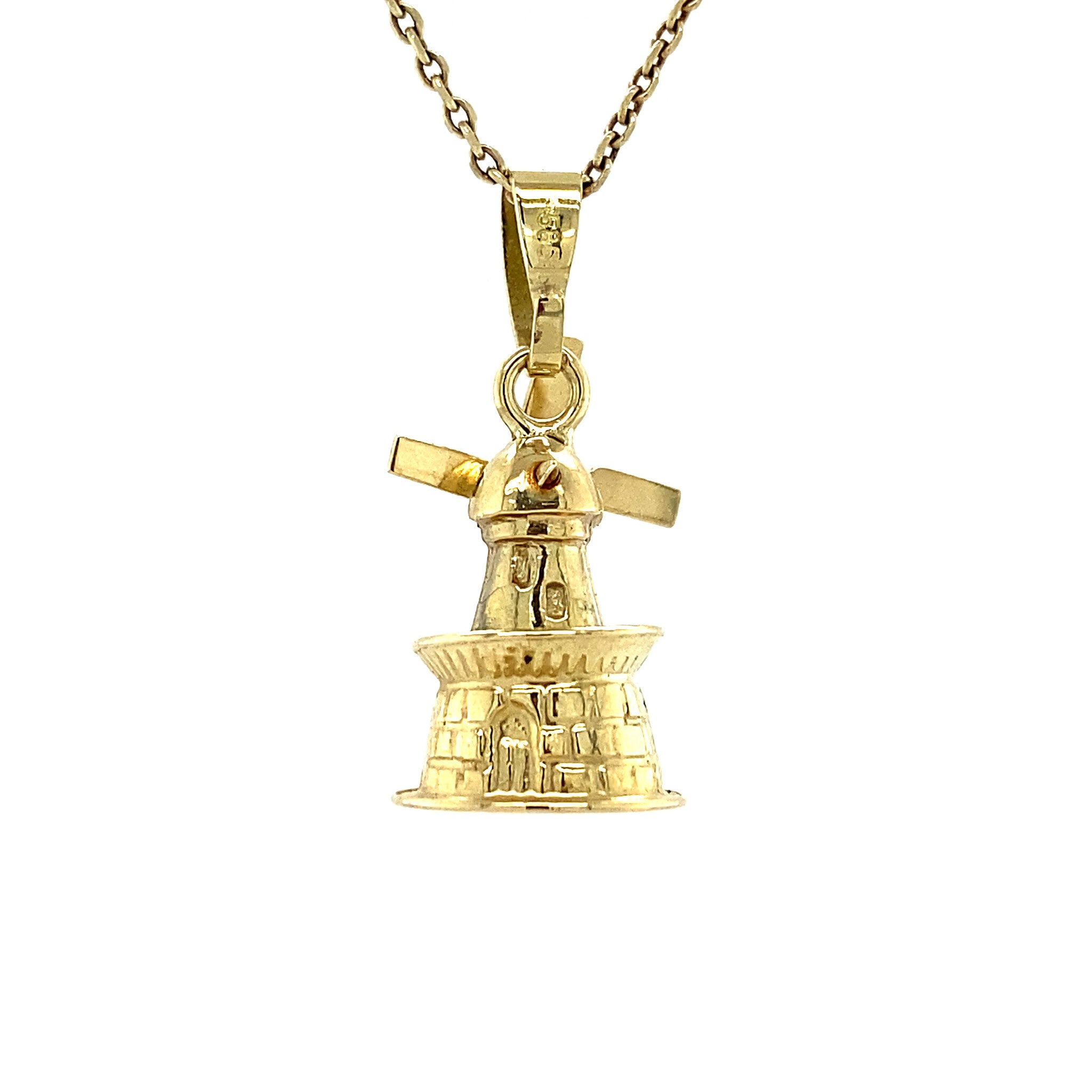 14 kt gold Dutch windmill pendant