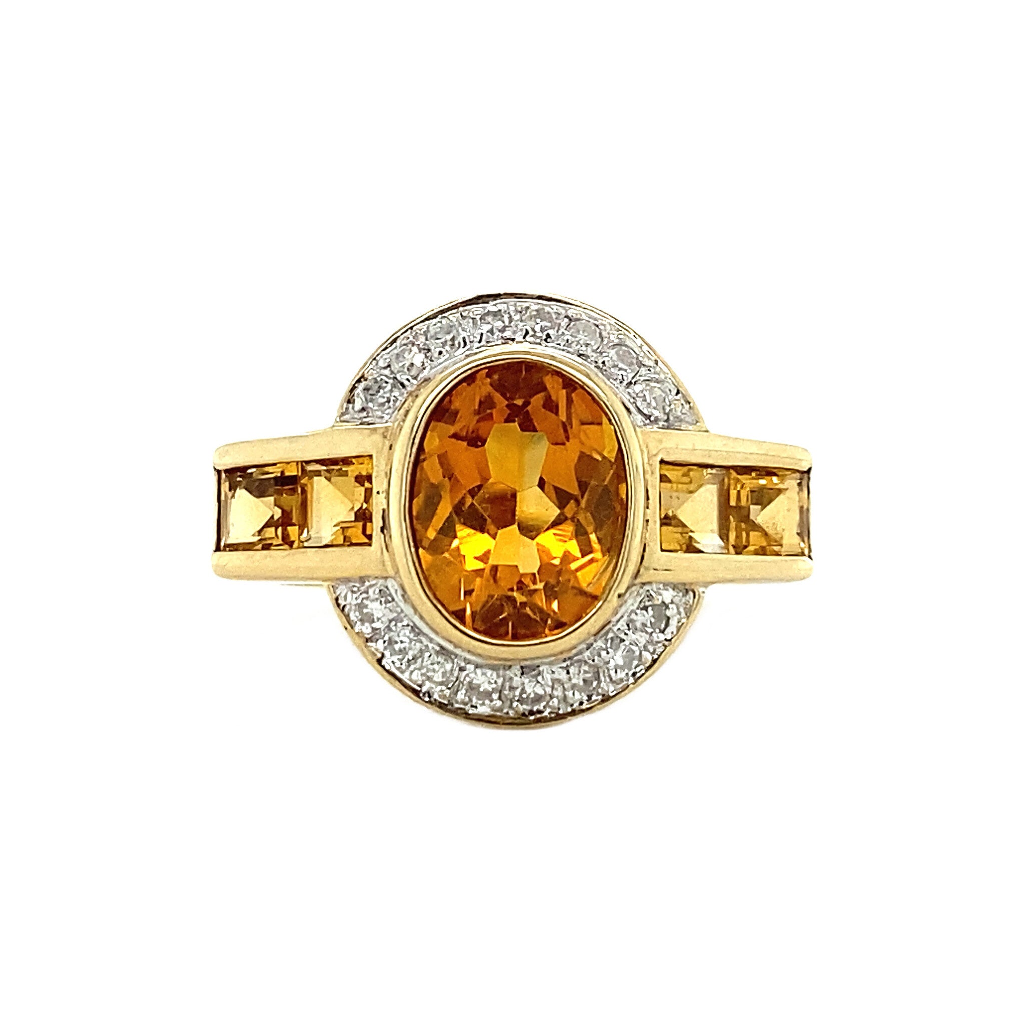Ring met citrien en diamant 9 krt