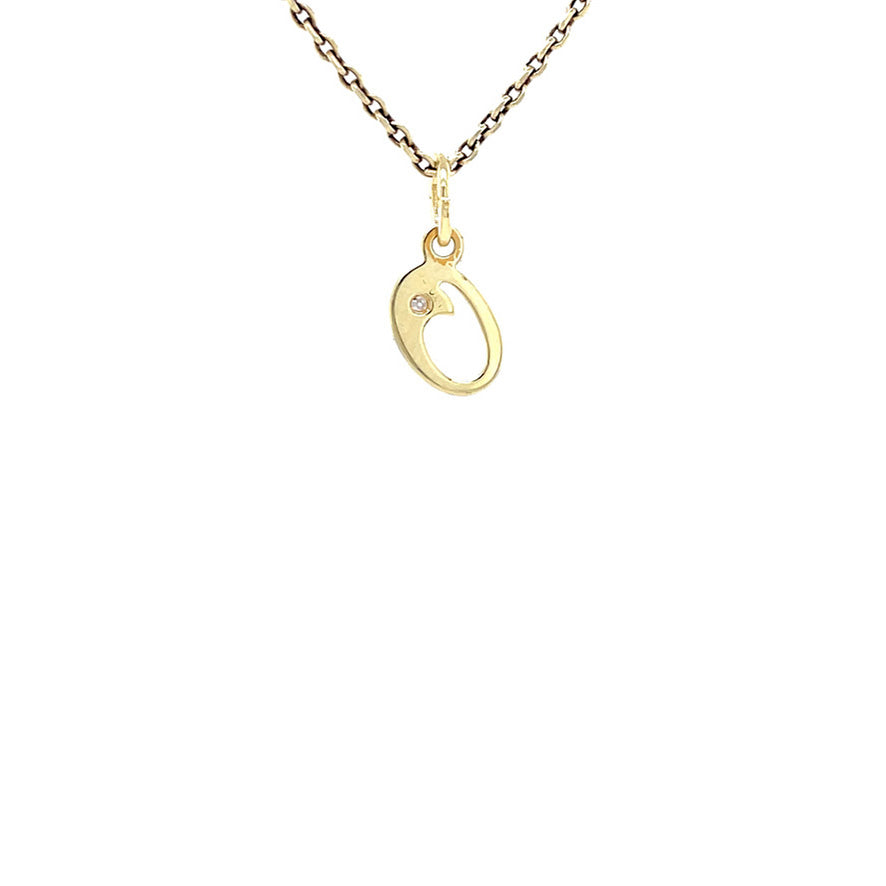 Golden vintage letter 'O' pendant with diamond 14 kt