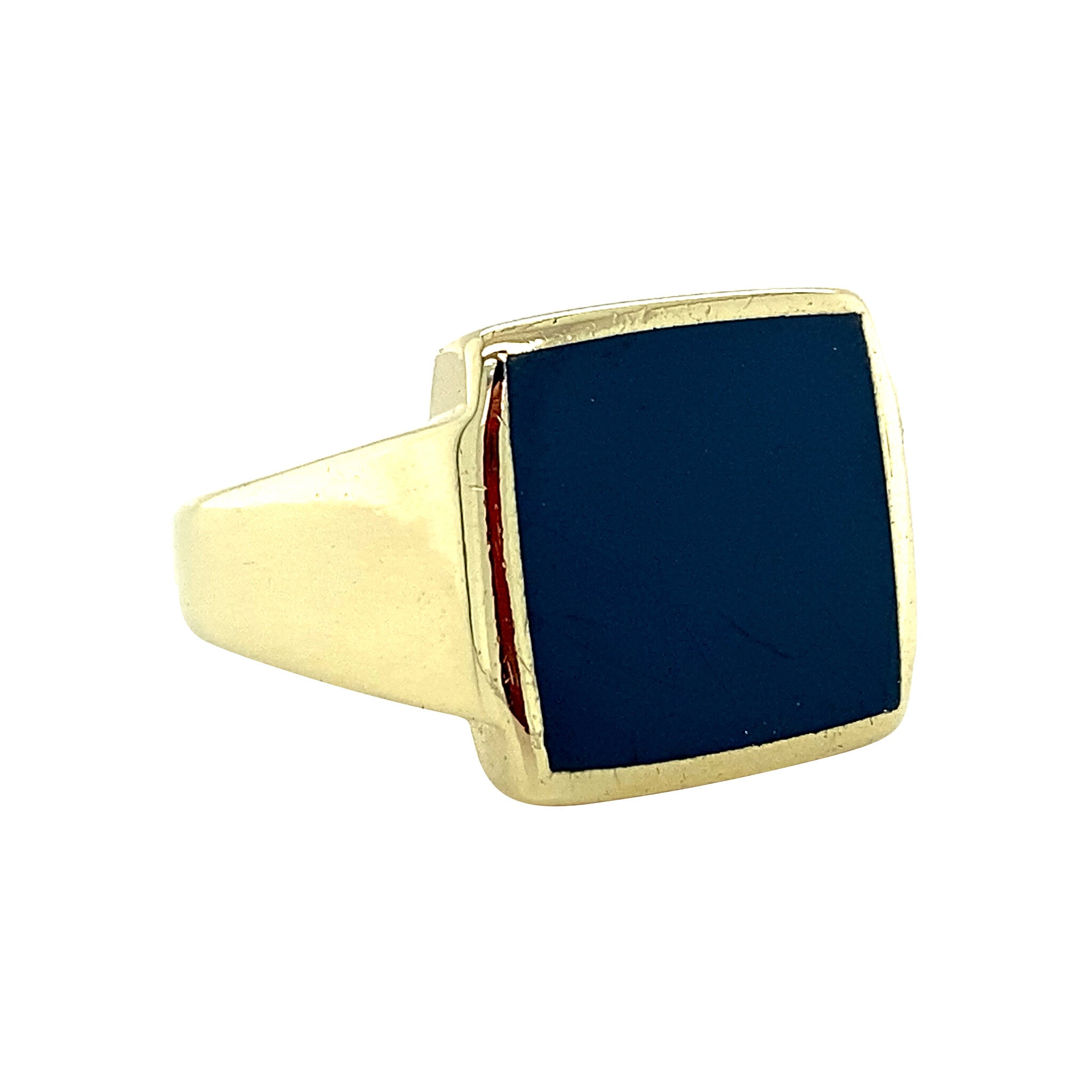 Gouden zegelring met blauwe laagsteen 14 krt