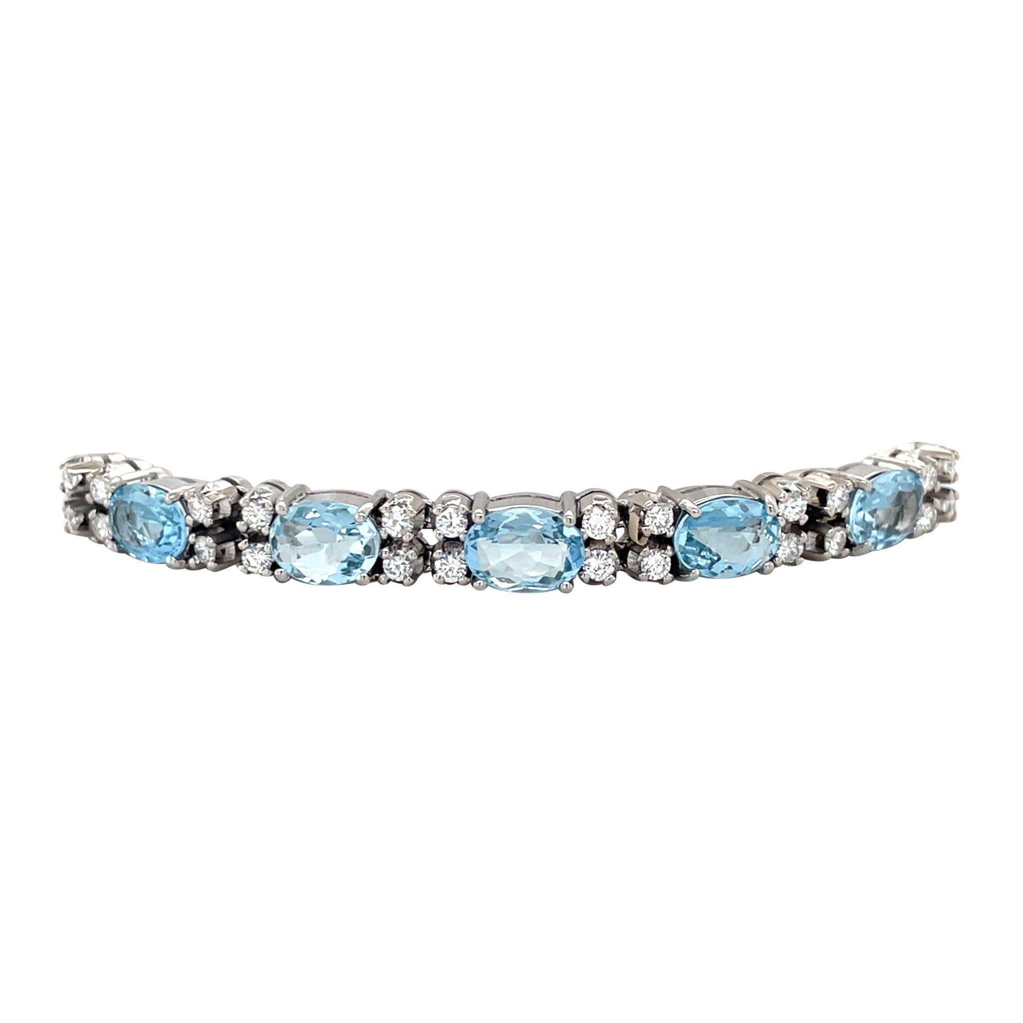 Witgouden vintage armband met aquamarijn en diamant 14 krt