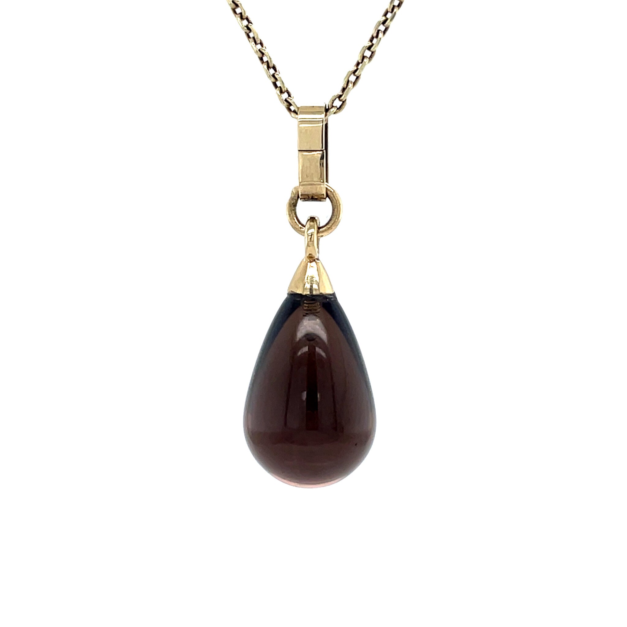 Gouden vintage hanger met rookkwarts 14 krt