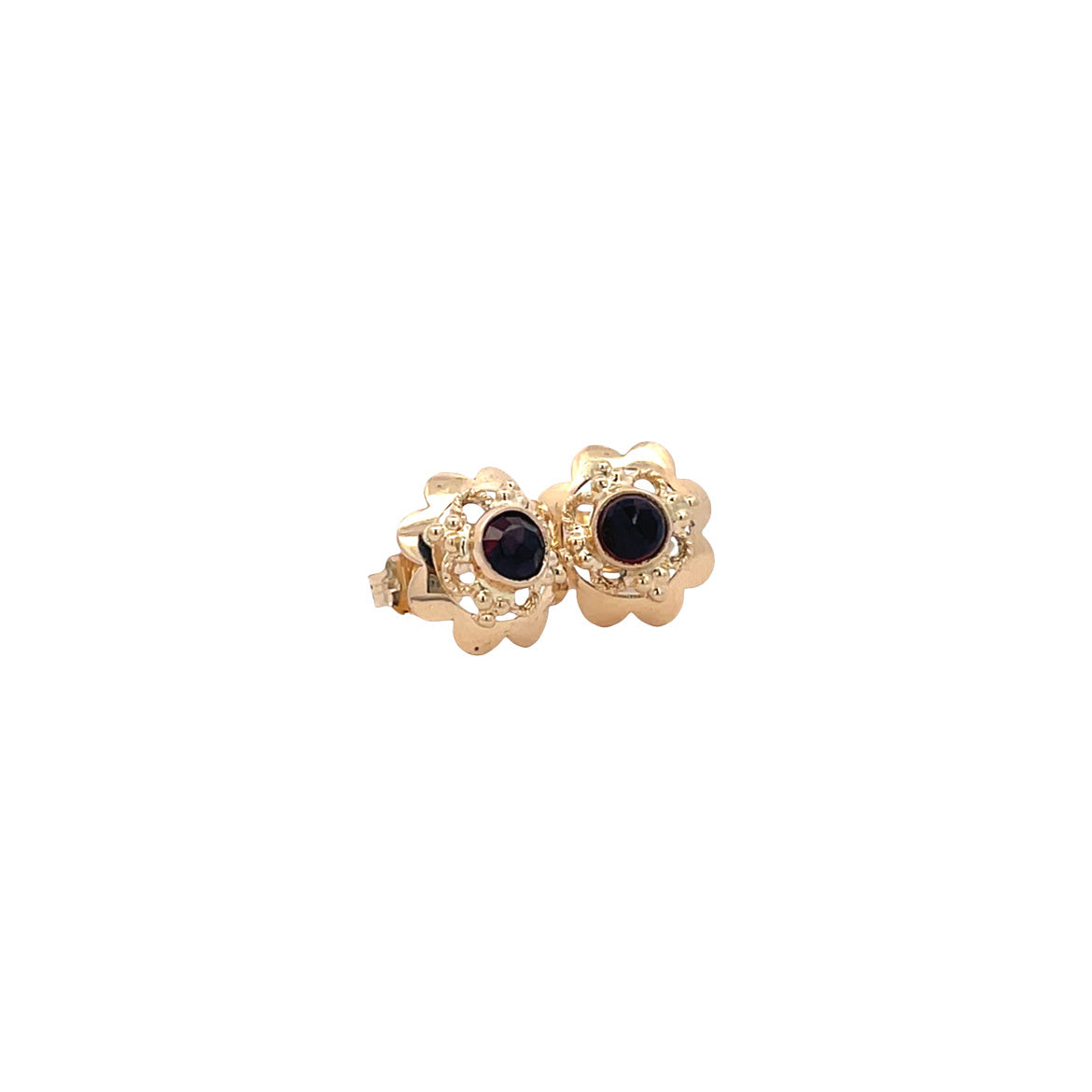 Vintage gold stud earrings with garnet, 14 kt