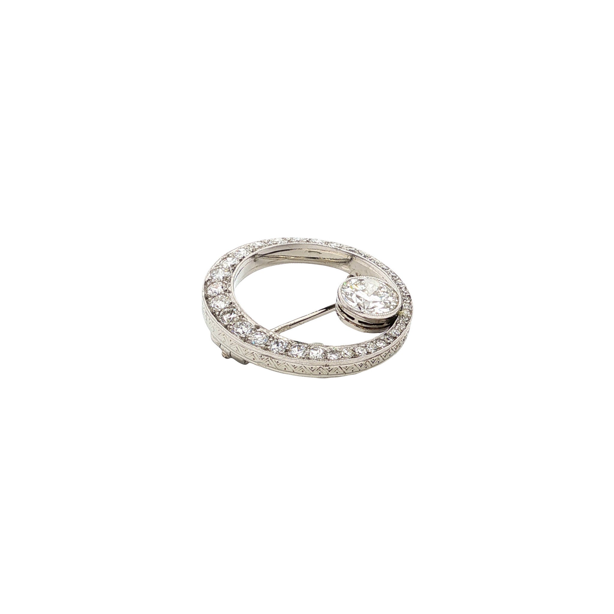 Vintage white gold brooch with diamond, 14 kt