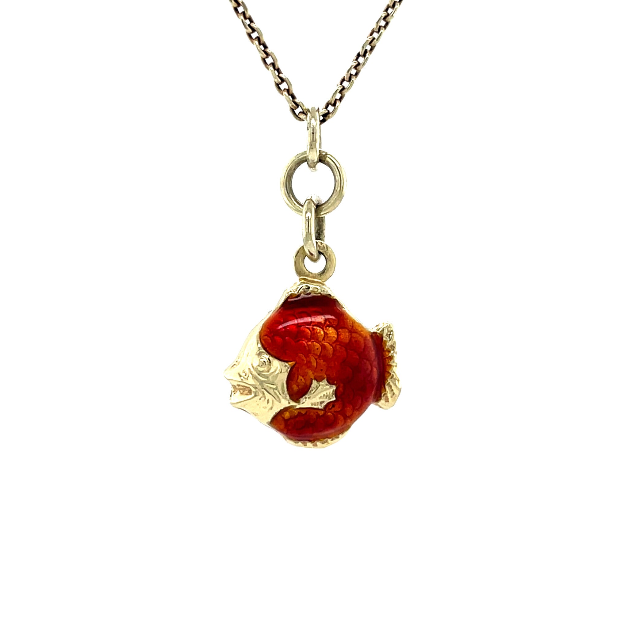 Golden vintage fish pendant with enamel 14 kt