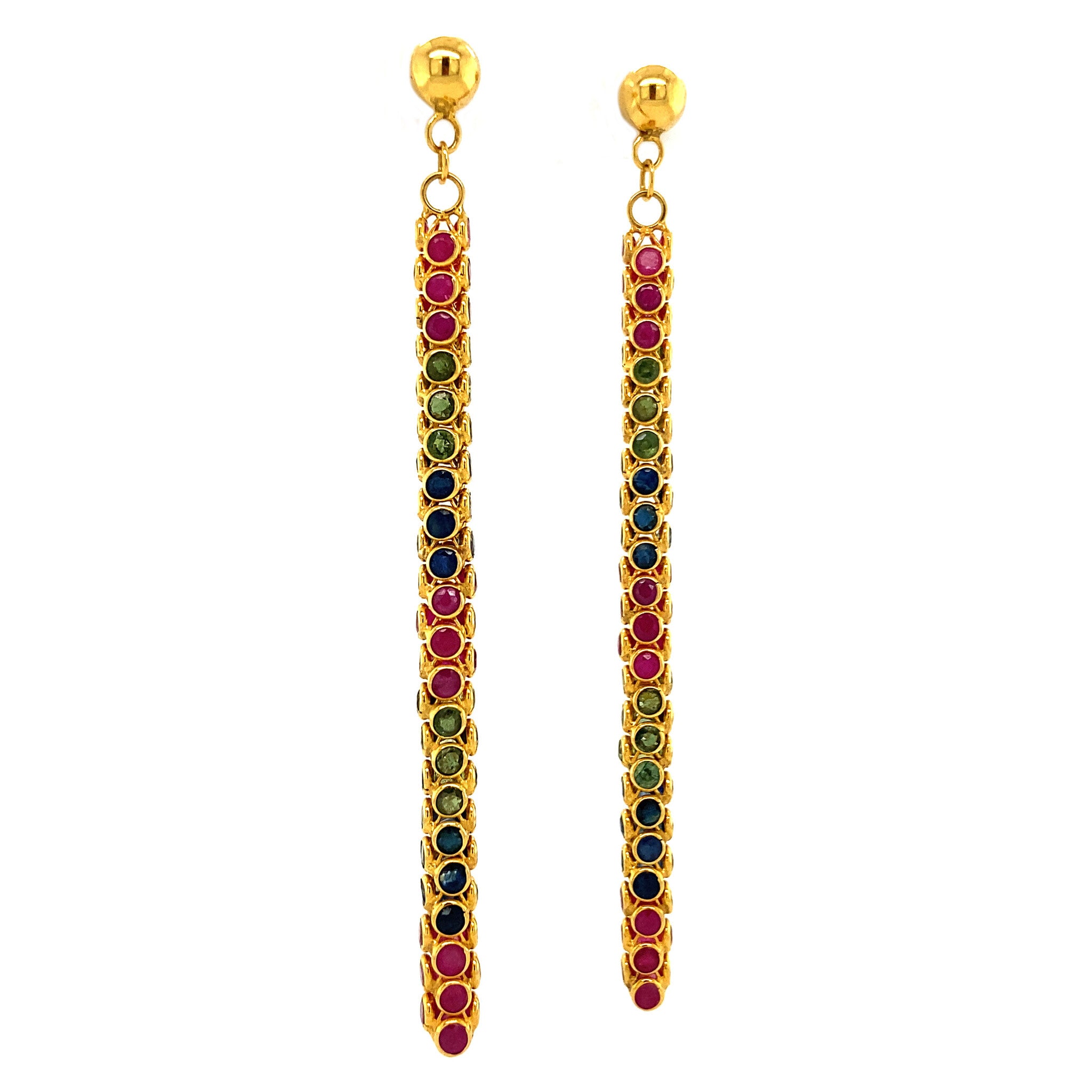 Gold earrings with emerald, ruby and sapphire 18 krt
