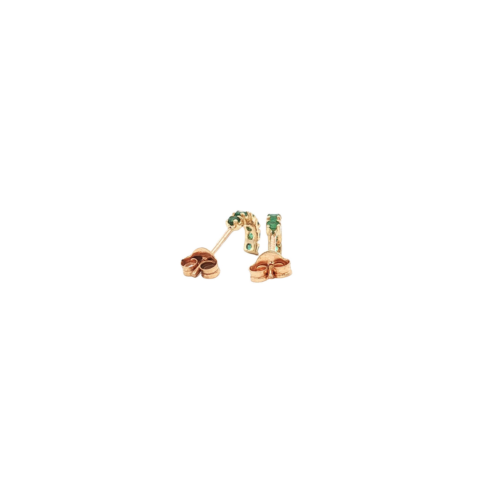 Gold vintage stud earrings with emerald 14 kt