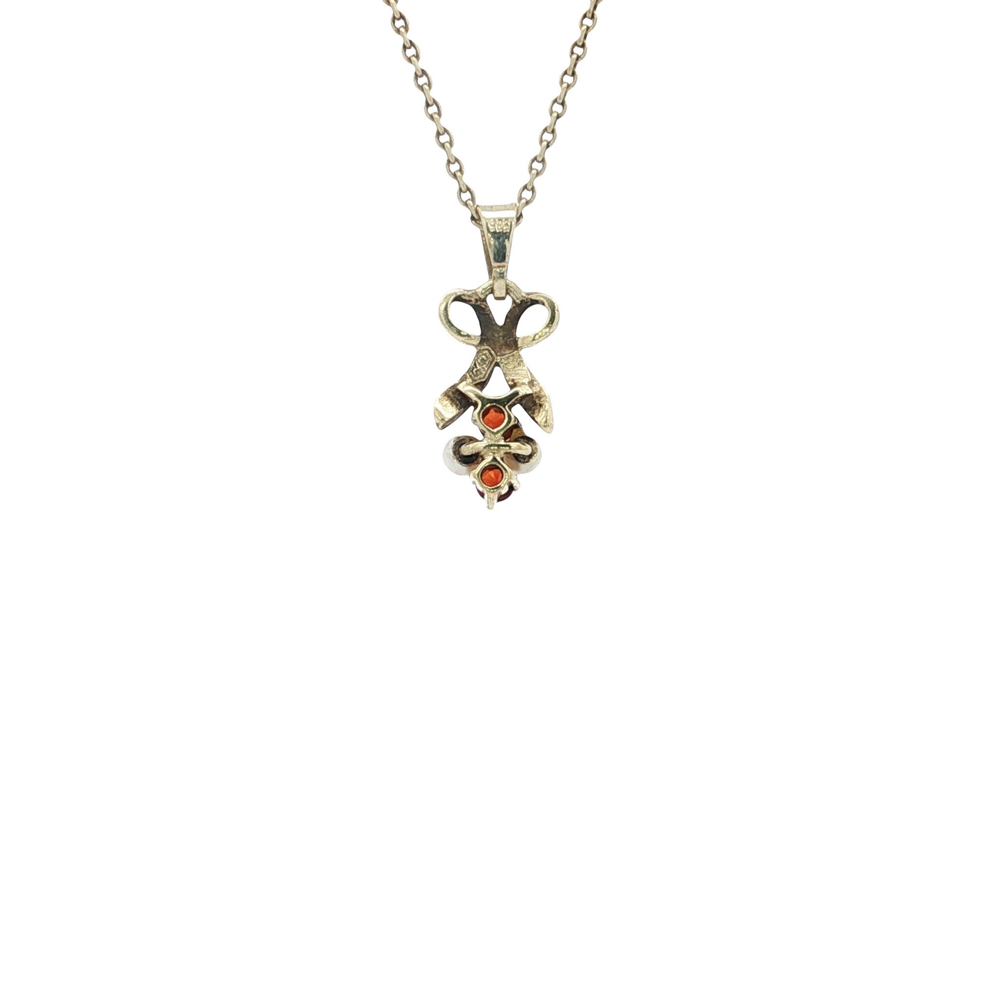 Gold vintage pendant with garnet and pearl 14 kt
