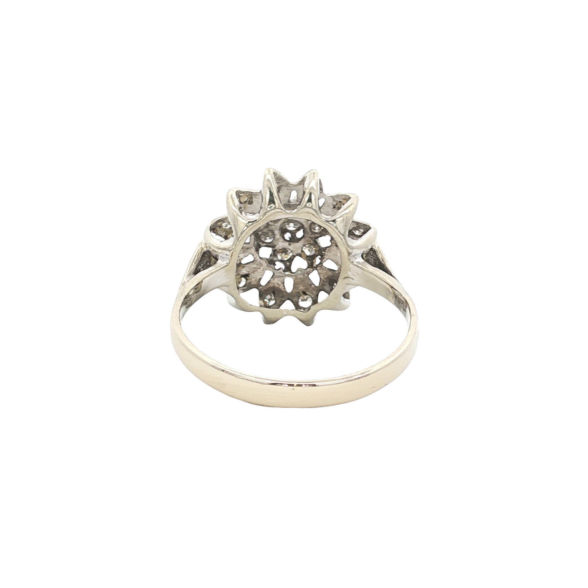 Witgouden vintage entourage ring met diamant 14 kt